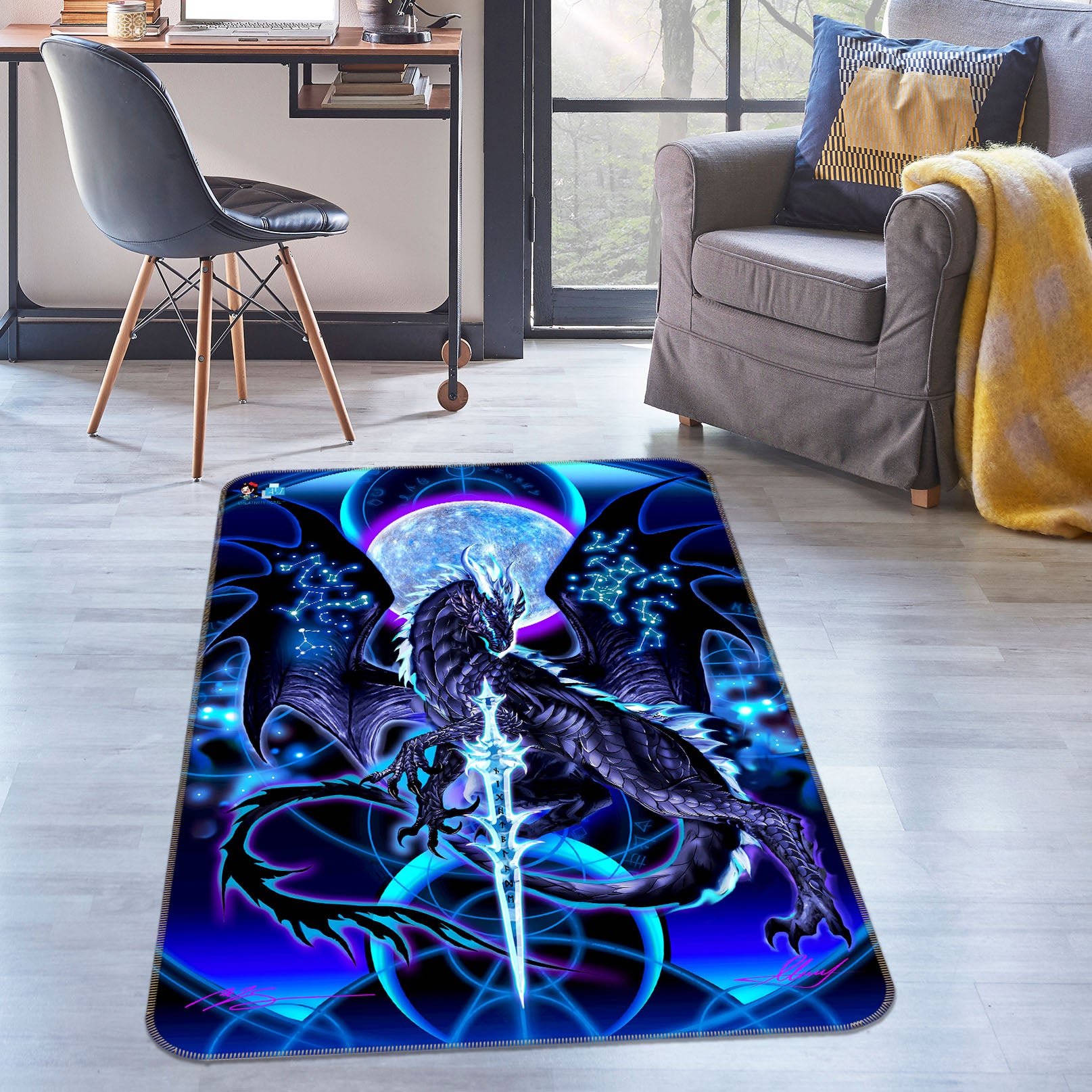 3D Planet Dragon 8233 Ruth Thompson Rug Non Slip Rug Mat