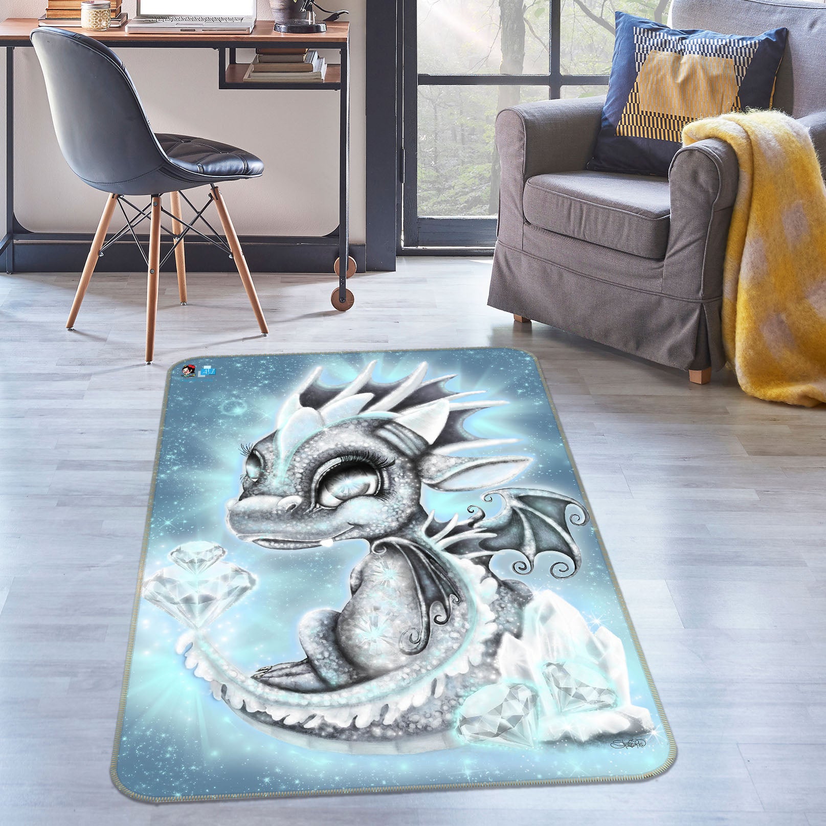 3D Gray Diamond Dragon 8515 Sheena Pike Rug Non Slip Rug Mat