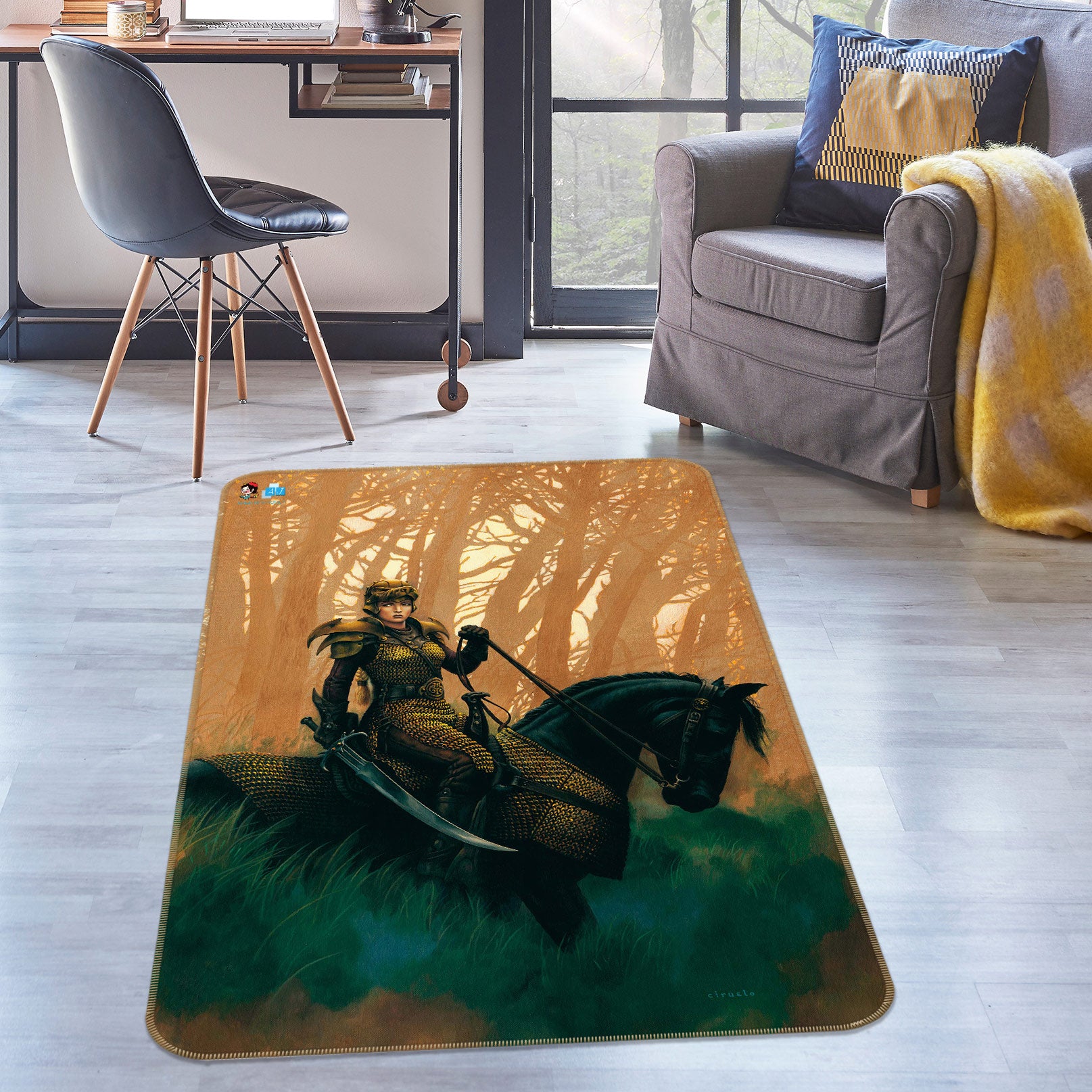 3D Forest Knight Horse 6013 Ciruelo Rug Non Slip Rug Mat