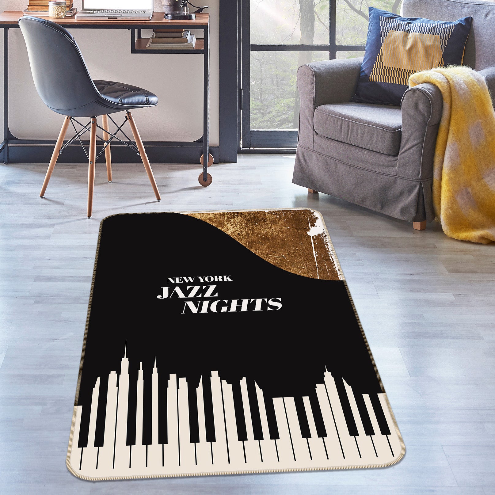 3D Black Piano Keys 1066 Boris Draschoff Rug Non Slip Rug Mat