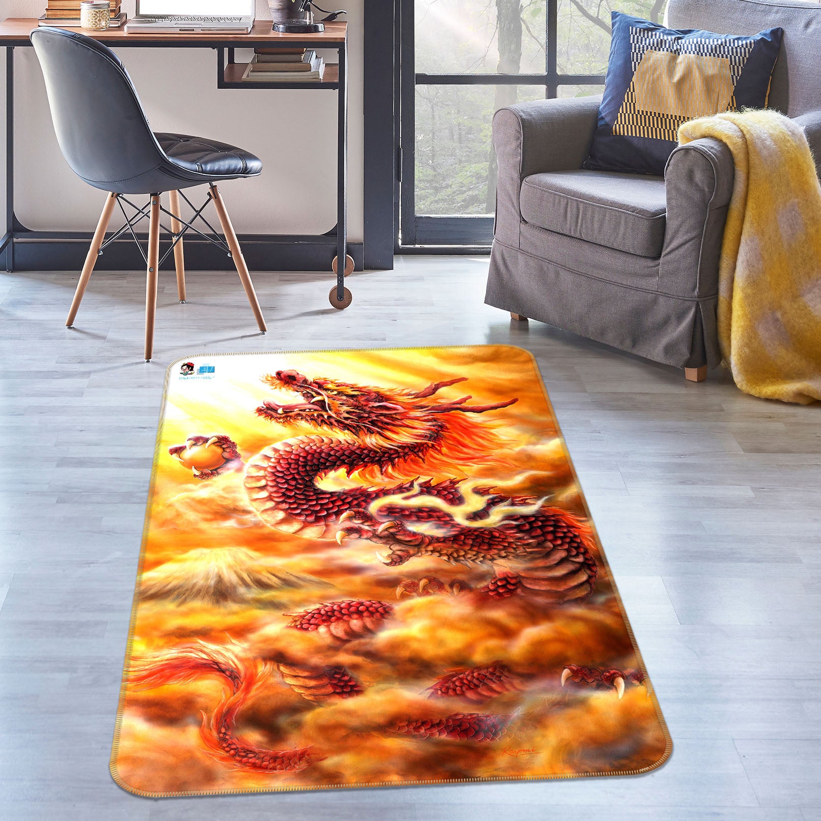 3D Red Dragon 5767 Kayomi Harai Rug Non Slip Rug Mat