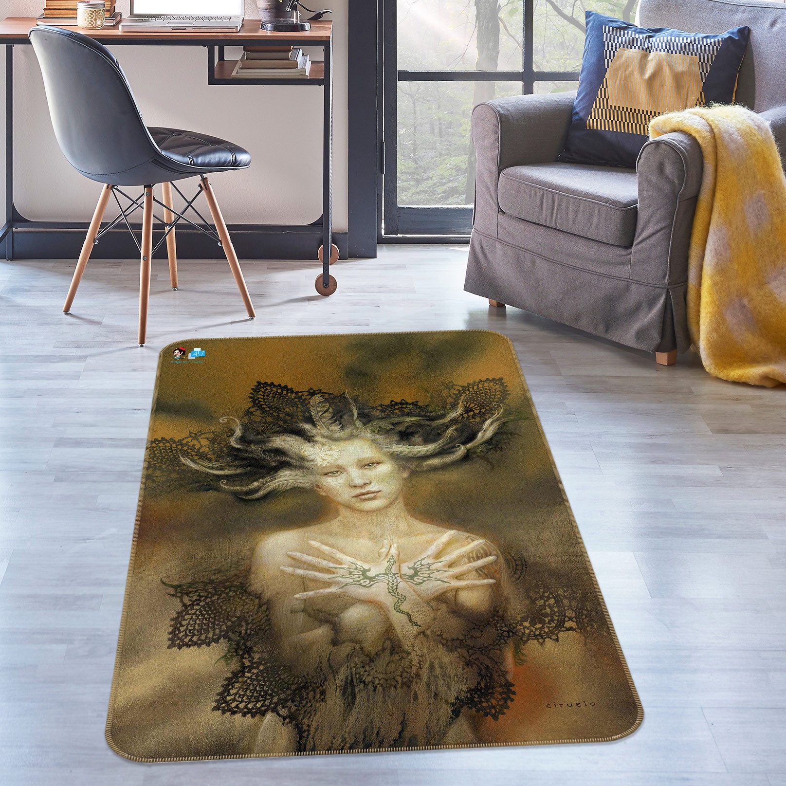 3D Textured Woman 6043 Ciruelo Rug Non Slip Rug Mat