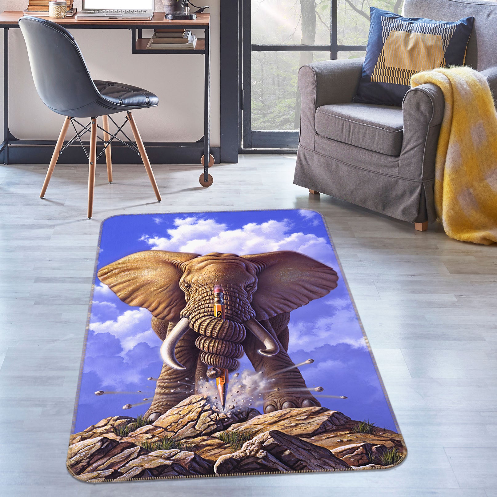 3D Elephant 83094 Jerry LoFaro Rug Non Slip Rug Mat