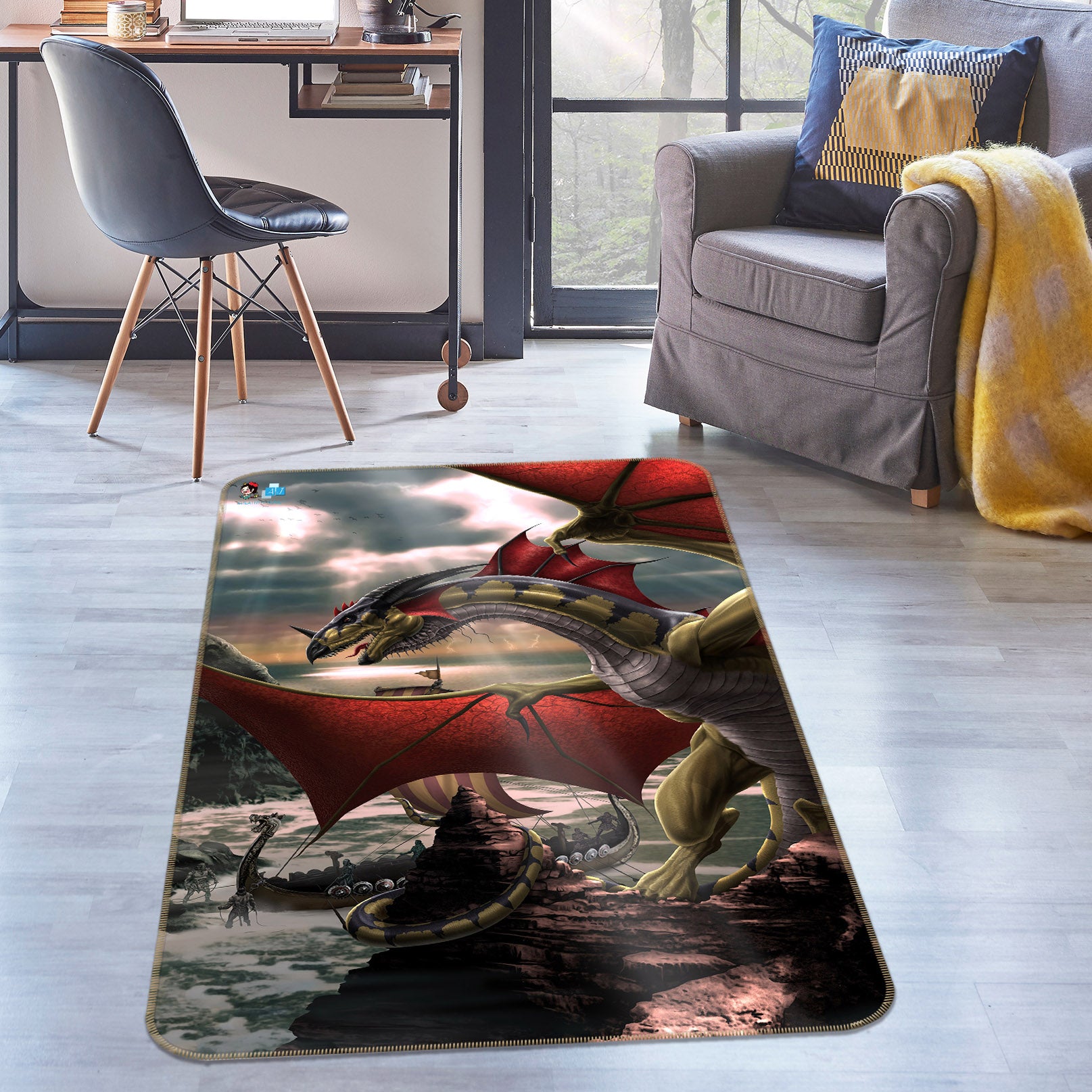 3D Pterosaur 4126 Tom Wood Rug Non Slip Rug Mat