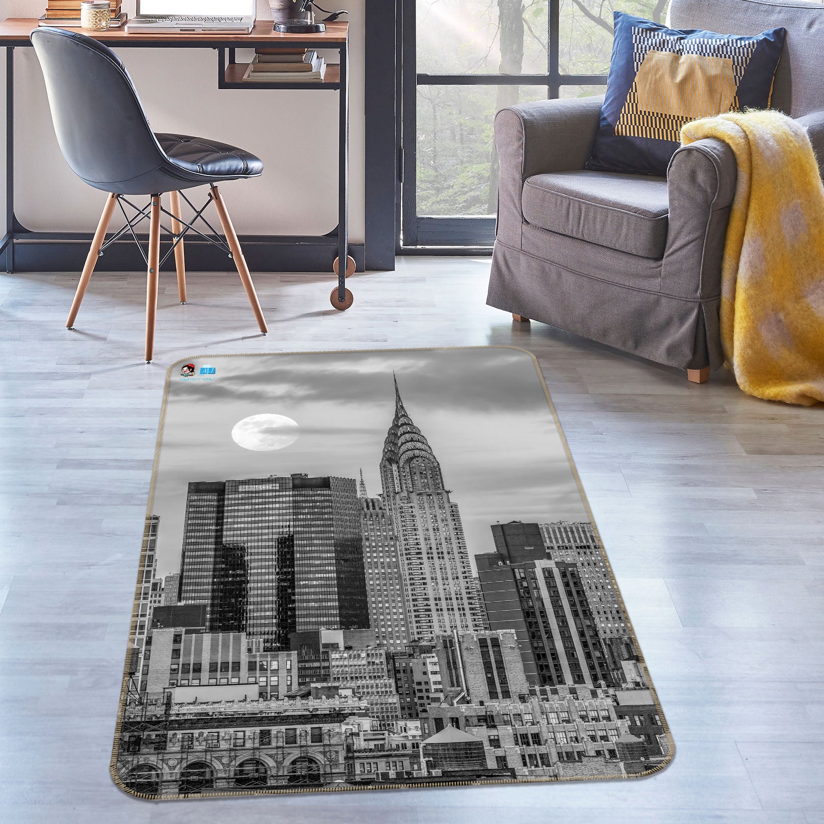 3D Gray Building 6798 Assaf Frank Rug Non Slip Rug Mat