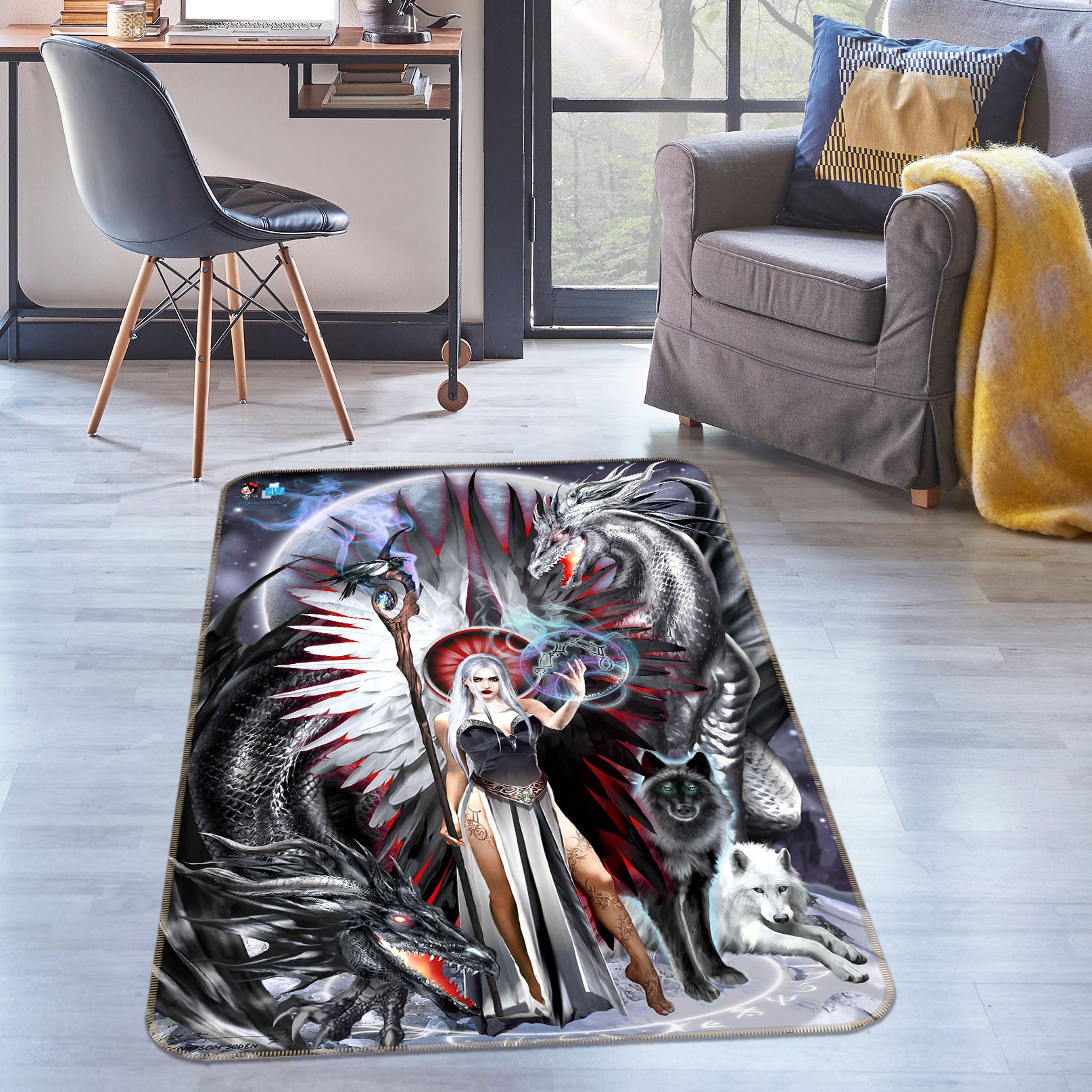 3D Dragon Woman 8245 Ruth Thompson Rug Non Slip Rug Mat