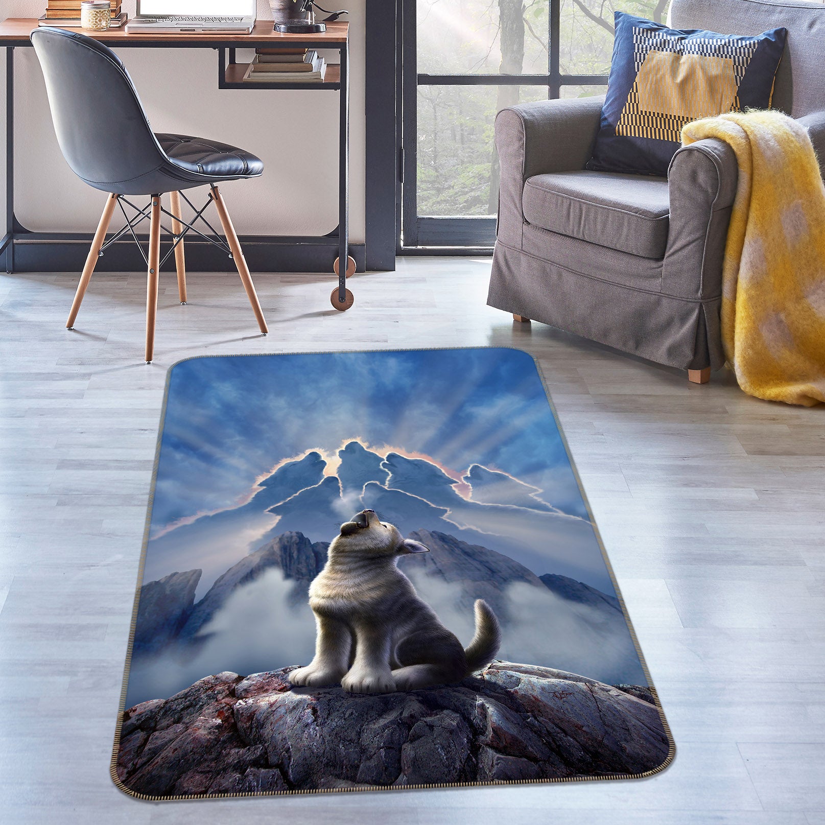 3D Mountains Wolf 83098 Jerry LoFaro Rug Non Slip Rug Mat