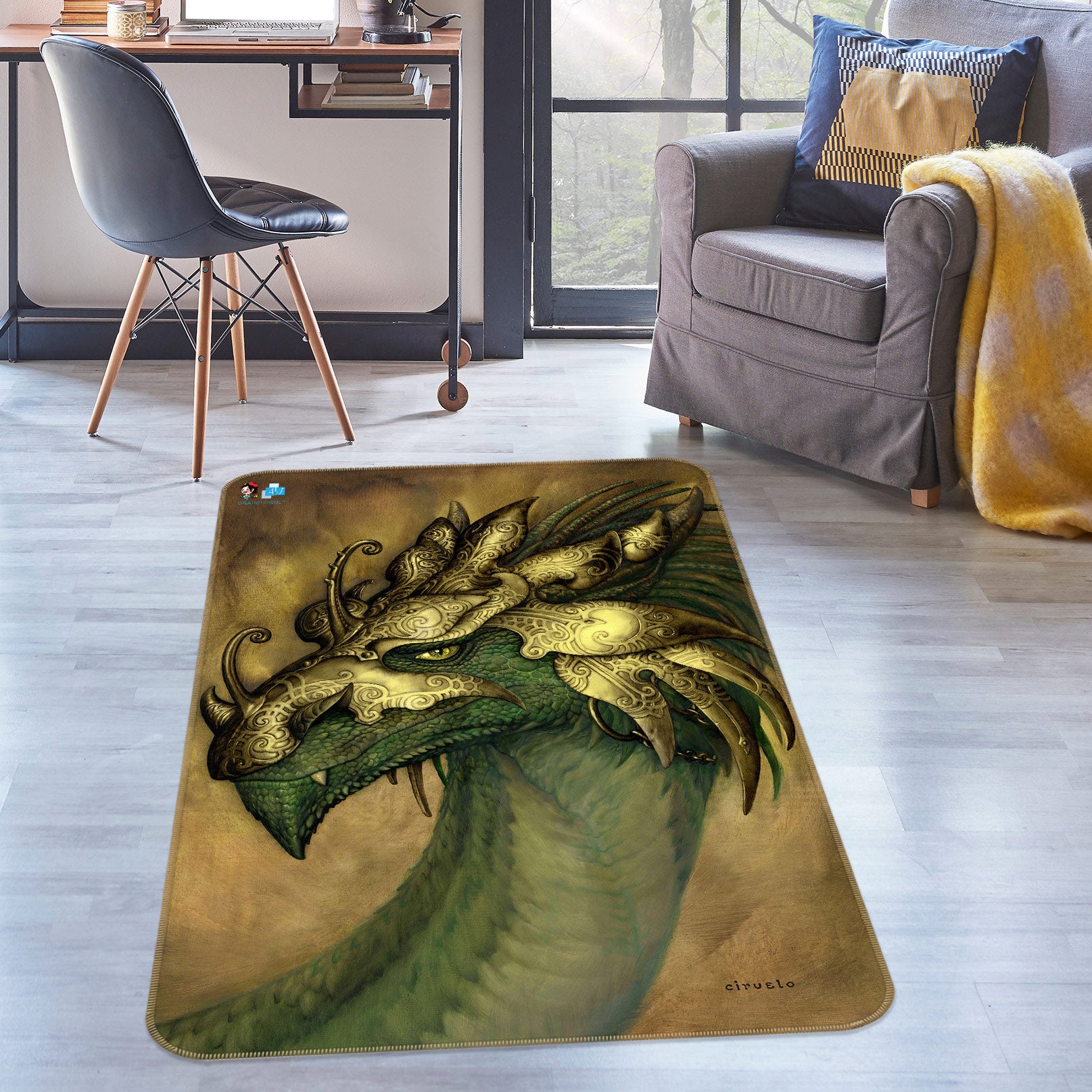 3D Dragon Head 6039 Ciruelo Rug Non Slip Rug Mat