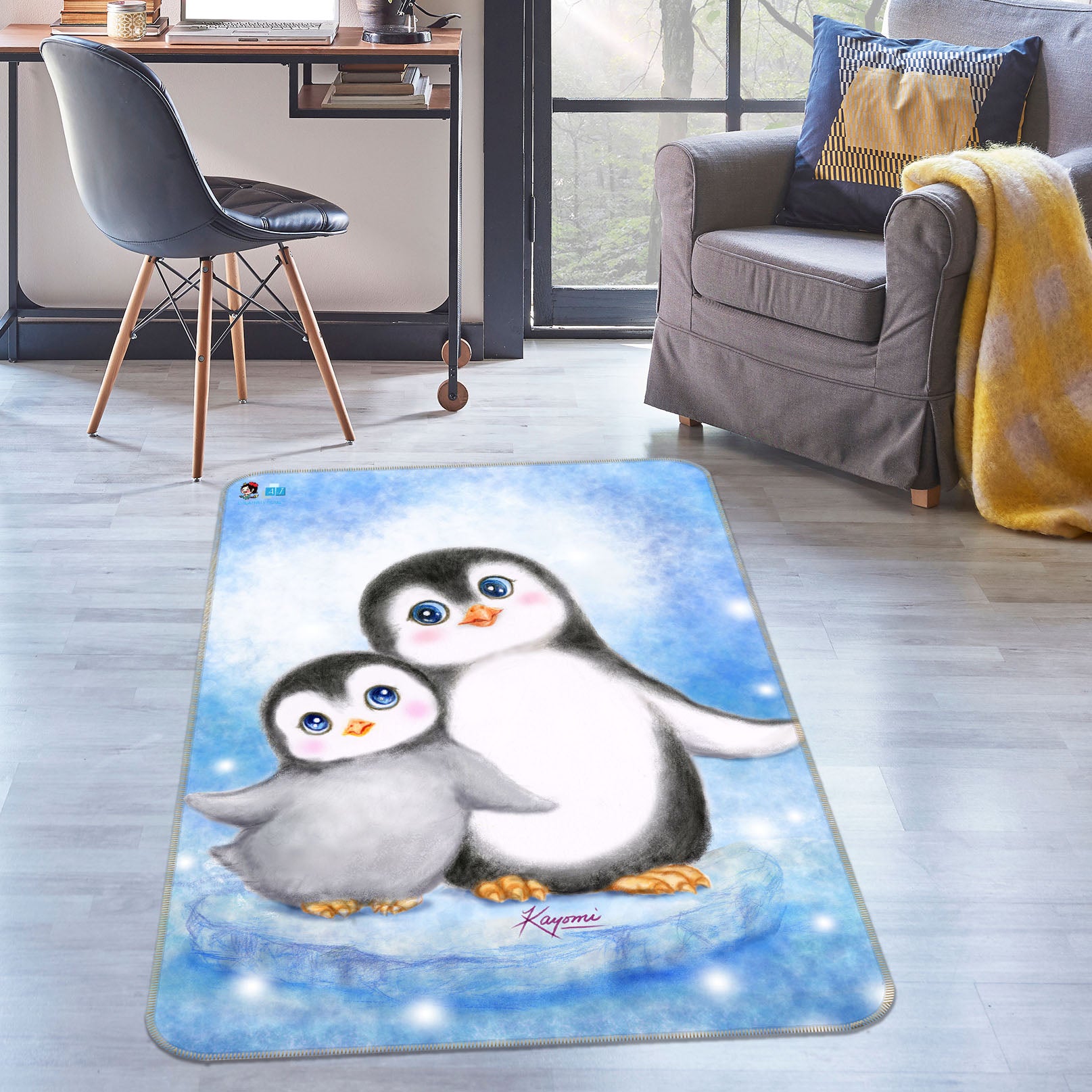 3D Cute Penguin 5765 Kayomi Harai Rug Non Slip Rug Mat