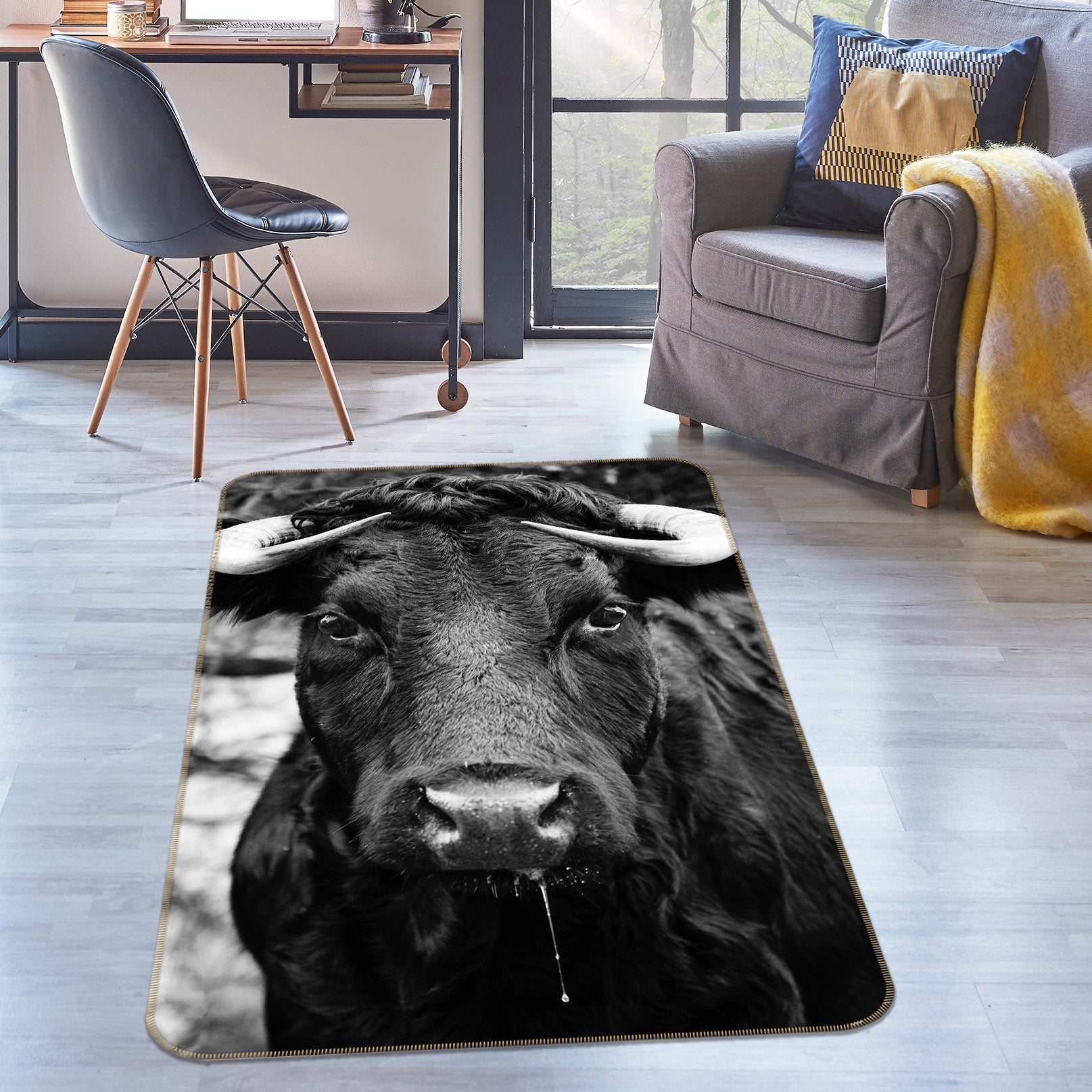 3D Black Cow 69040 Animal Non Slip Rug Mat