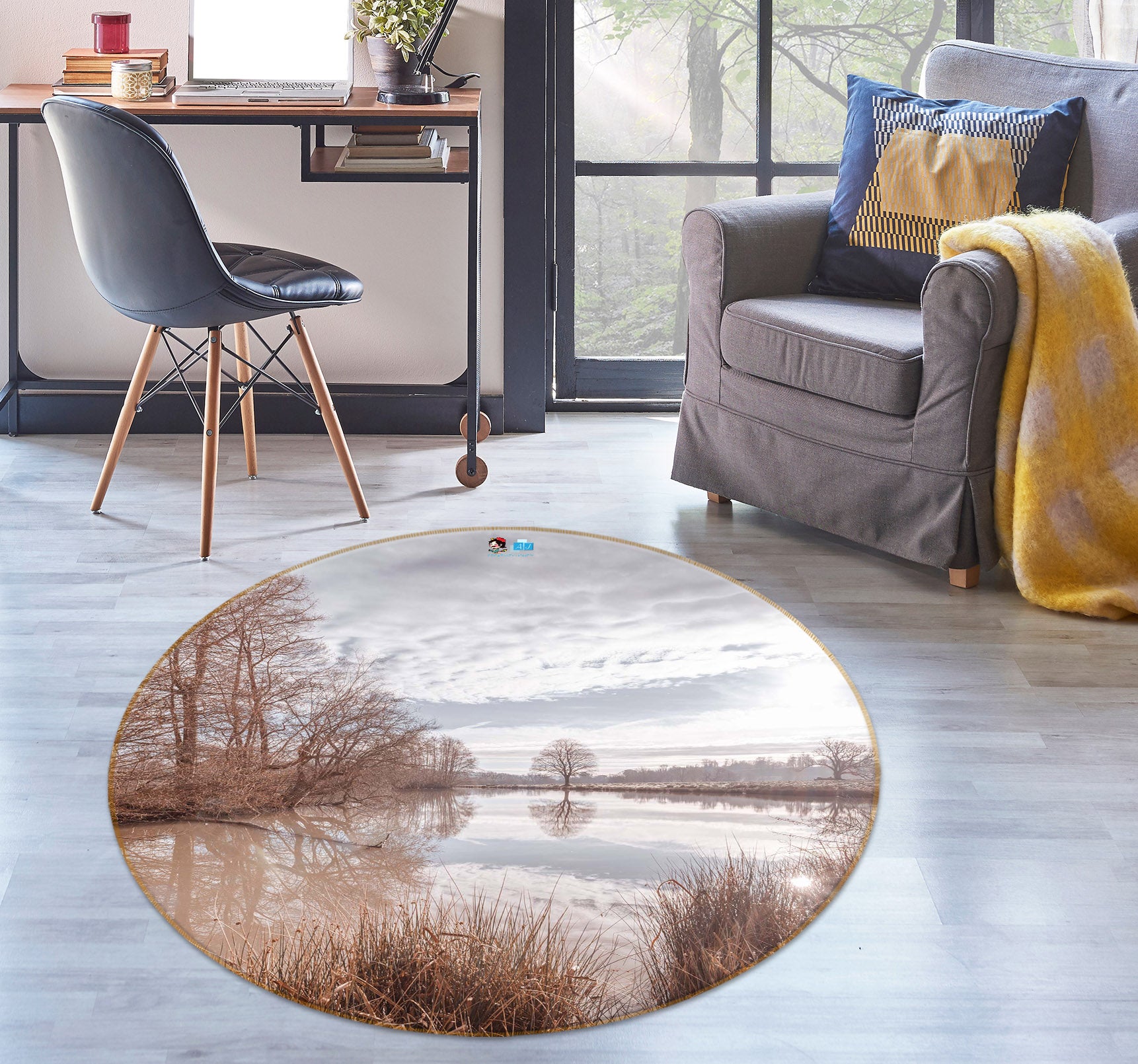 3D Forest River 7336 Assaf Frank Rug Round Non Slip Rug Mat