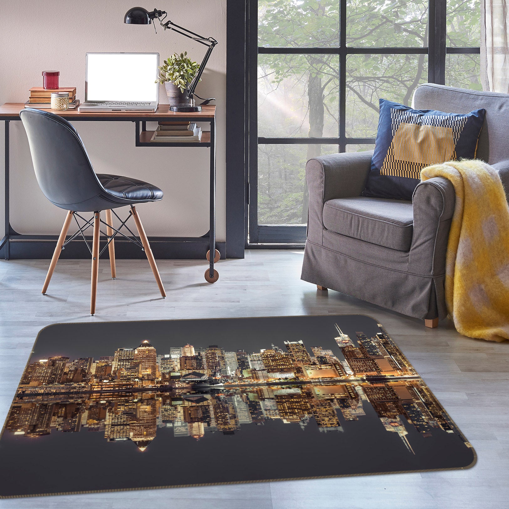 3D New York Architectural Reflection 83234 Assaf Frank Rug Non Slip Rug Mat