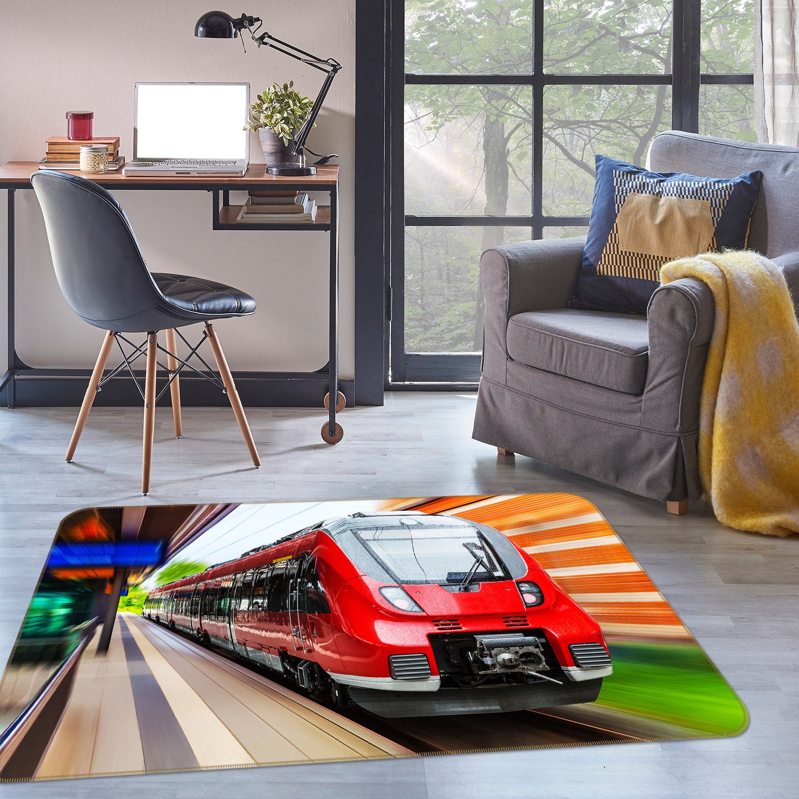 3D Red Train 68107 Vehicle Non Slip Rug Mat