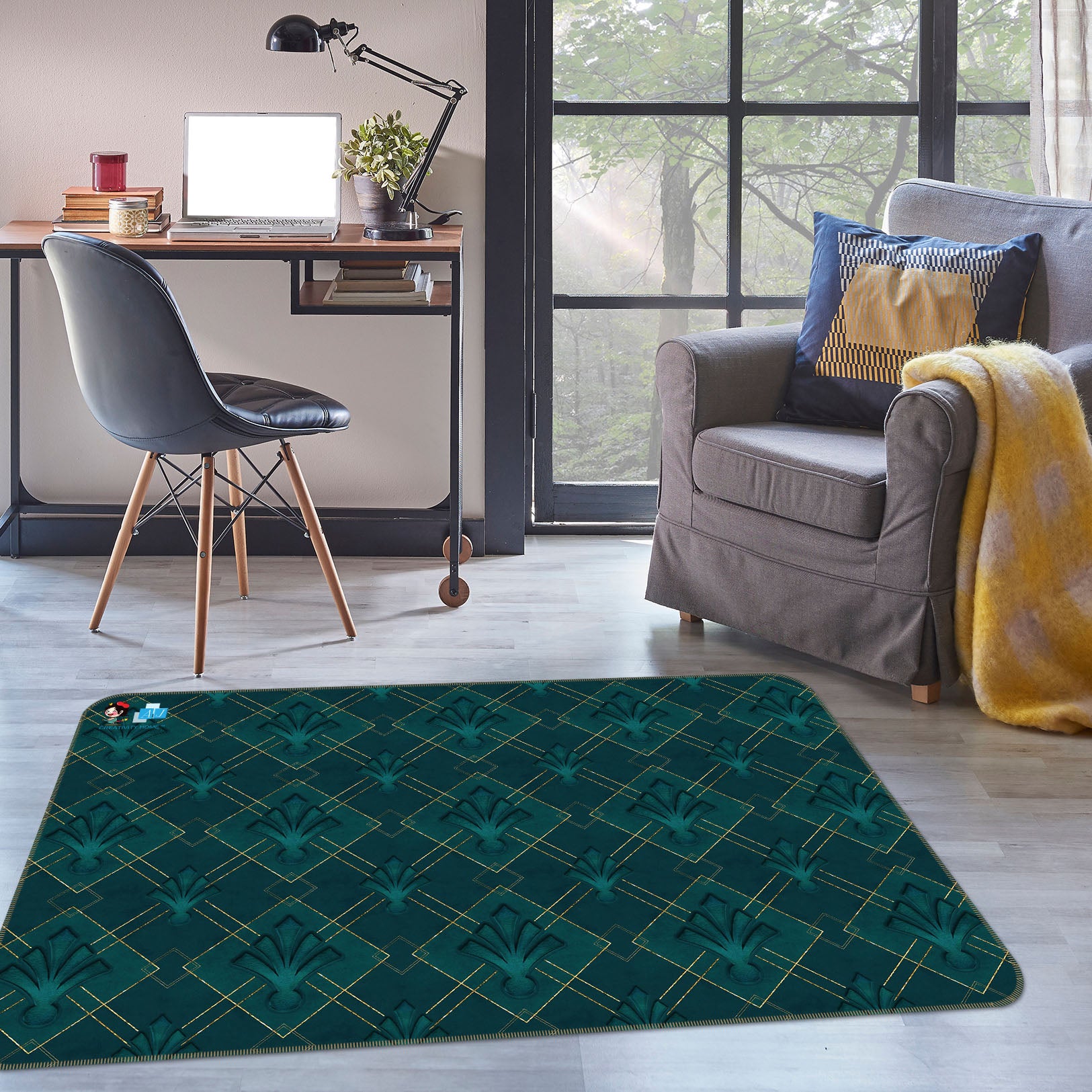 3D Dark Green Pattern 83008 Andrea haase Rug Non Slip Rug Mat