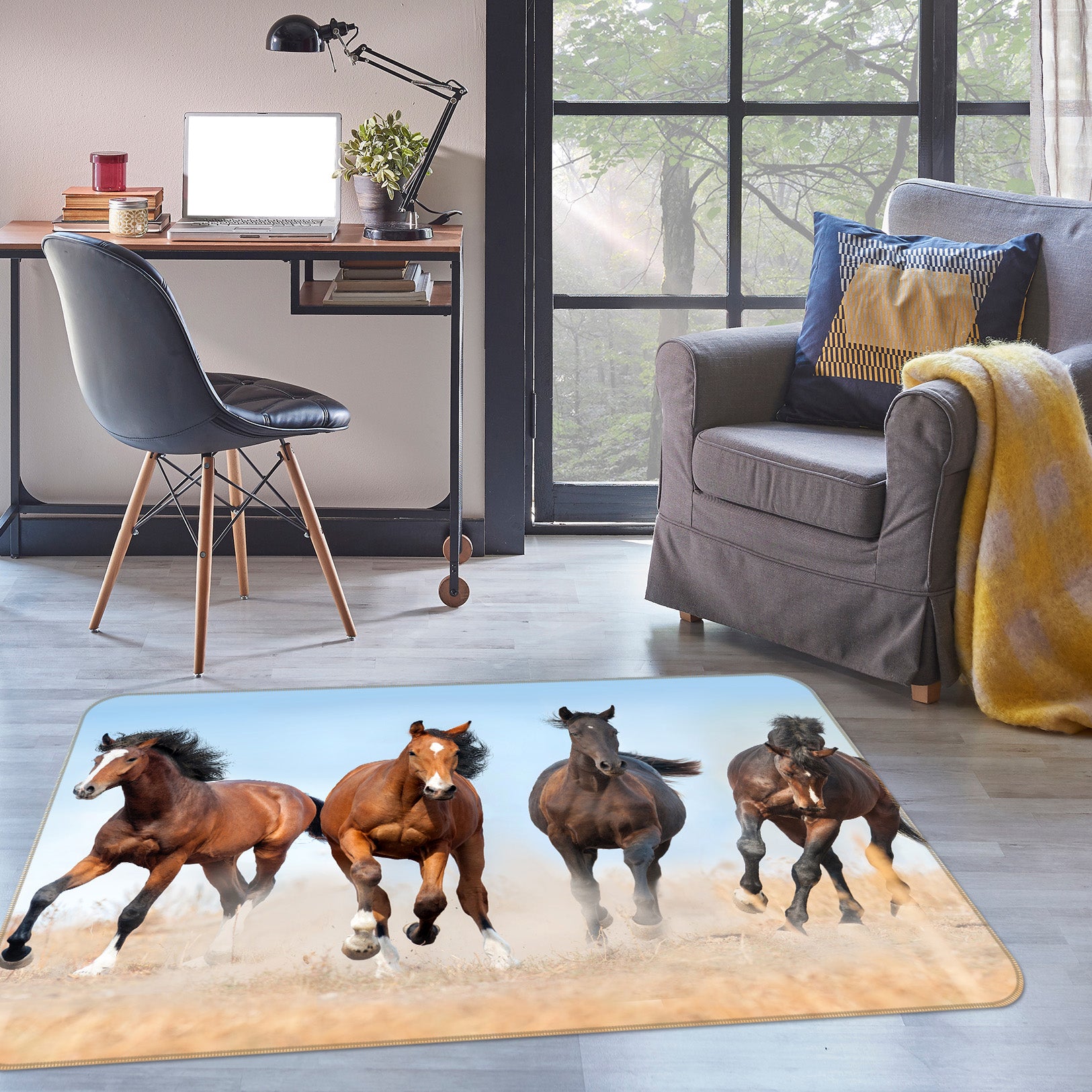 3D Running Horses 69018 Animal Non Slip Rug Mat