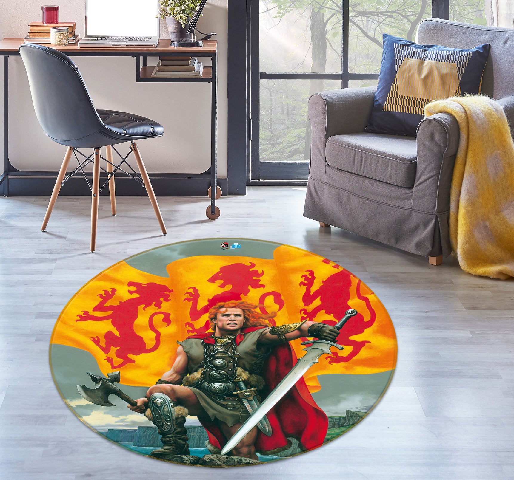 3D Flag Soldier Sword 6076 Ciruelo Rug Round Non Slip Rug Mat