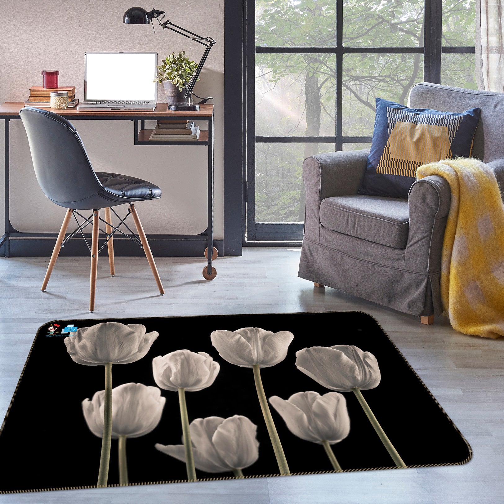 3D White Tulip 6709 Assaf Frank Rug Non Slip Rug Mat