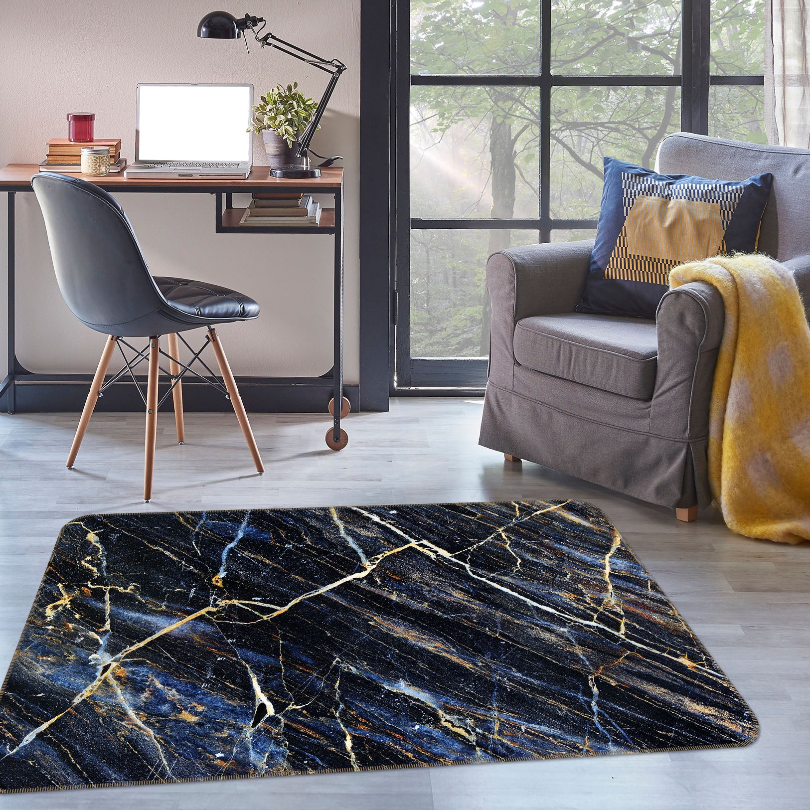 3D Black Marble 25217 Non Slip Rug Mat