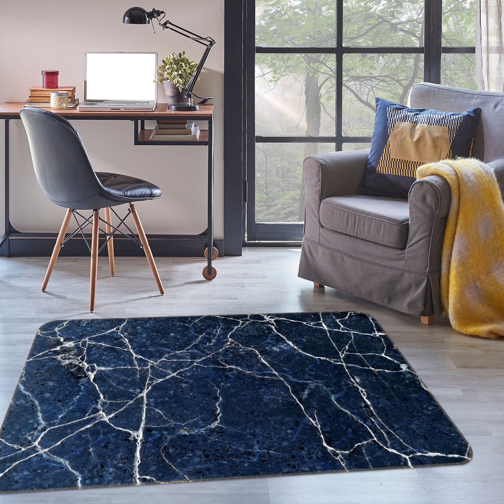 3D Dark Blue Marble Pattern 25219 Non Slip Rug Mat