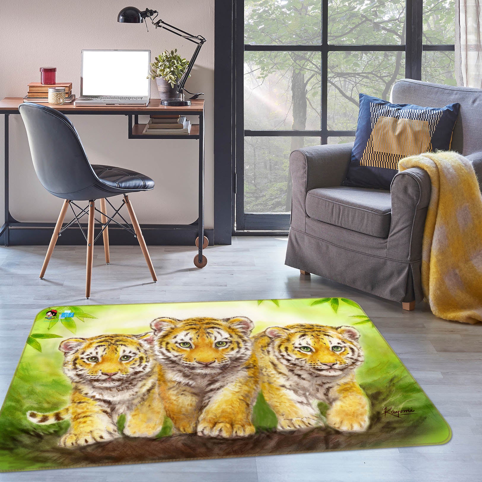 3D Hand Drawn Tiger 5639 Kayomi Harai Rug Non Slip Rug Mat