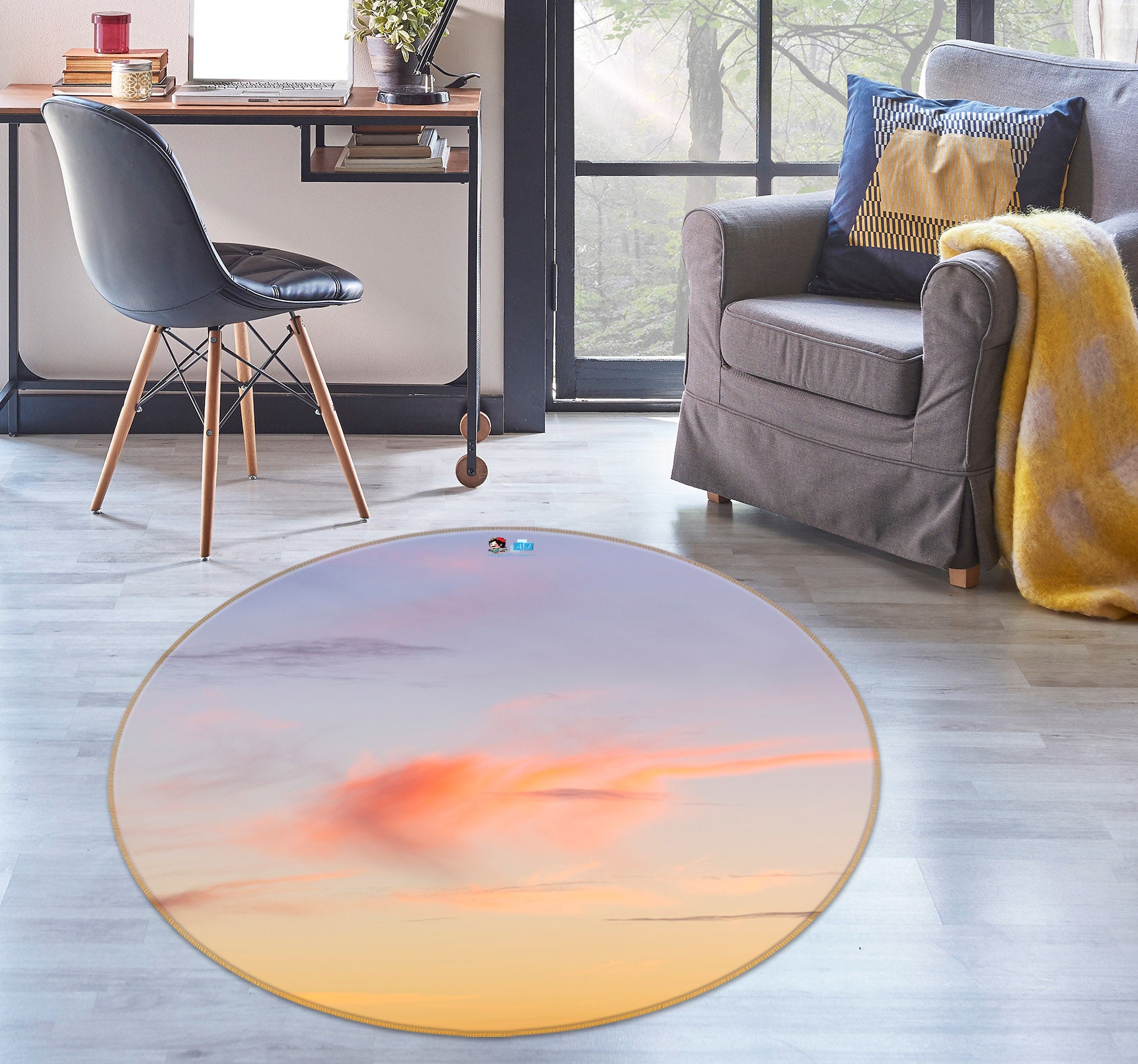 3D Beautiful Clouds 7418 Assaf Frank Rug Round Non Slip Rug Mat