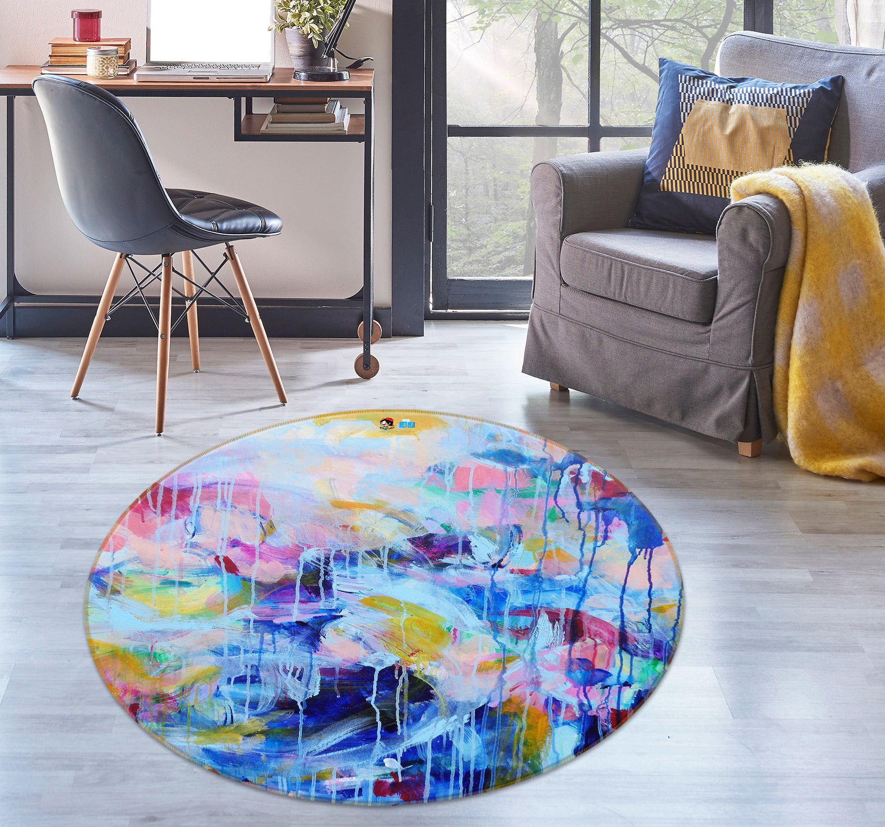 3D Flowing Watercolor 1325 Misako Chida Rug Round Non Slip Rug Mat