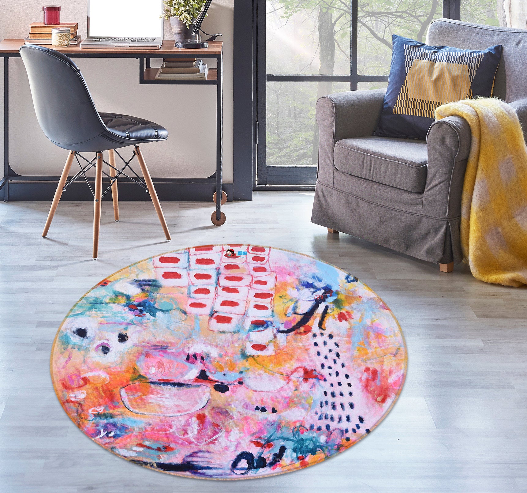 3D Red Painting 1403 Misako Chida Rug Round Non Slip Rug Mat