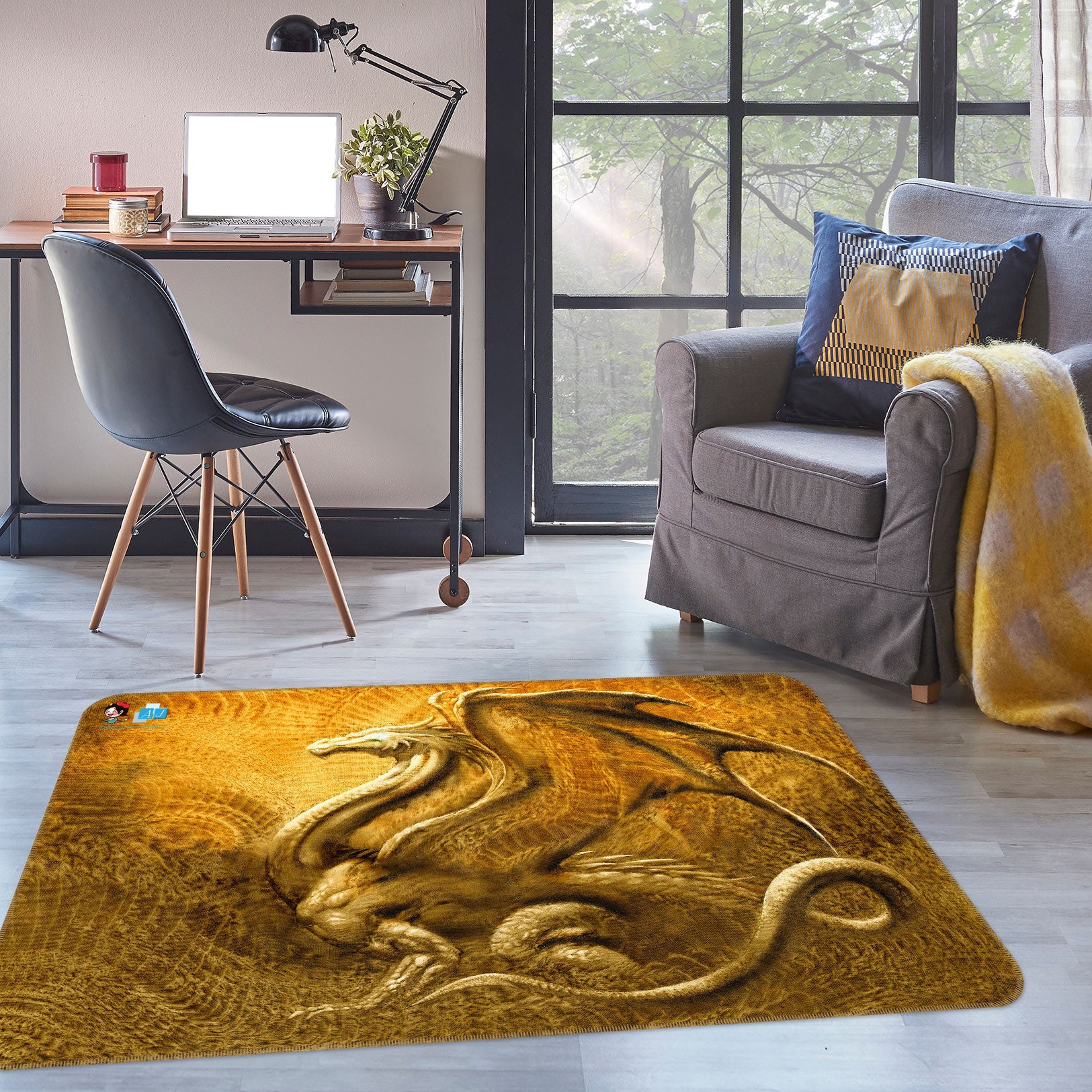 3D Gold Dragon 5173 Ciruelo Rug Non Slip Rug Mat