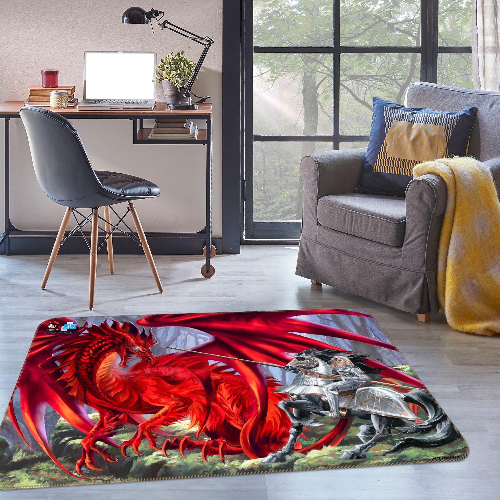 3D Red Dragon 8202 Ruth Thompson Rug Non Slip Rug Mat