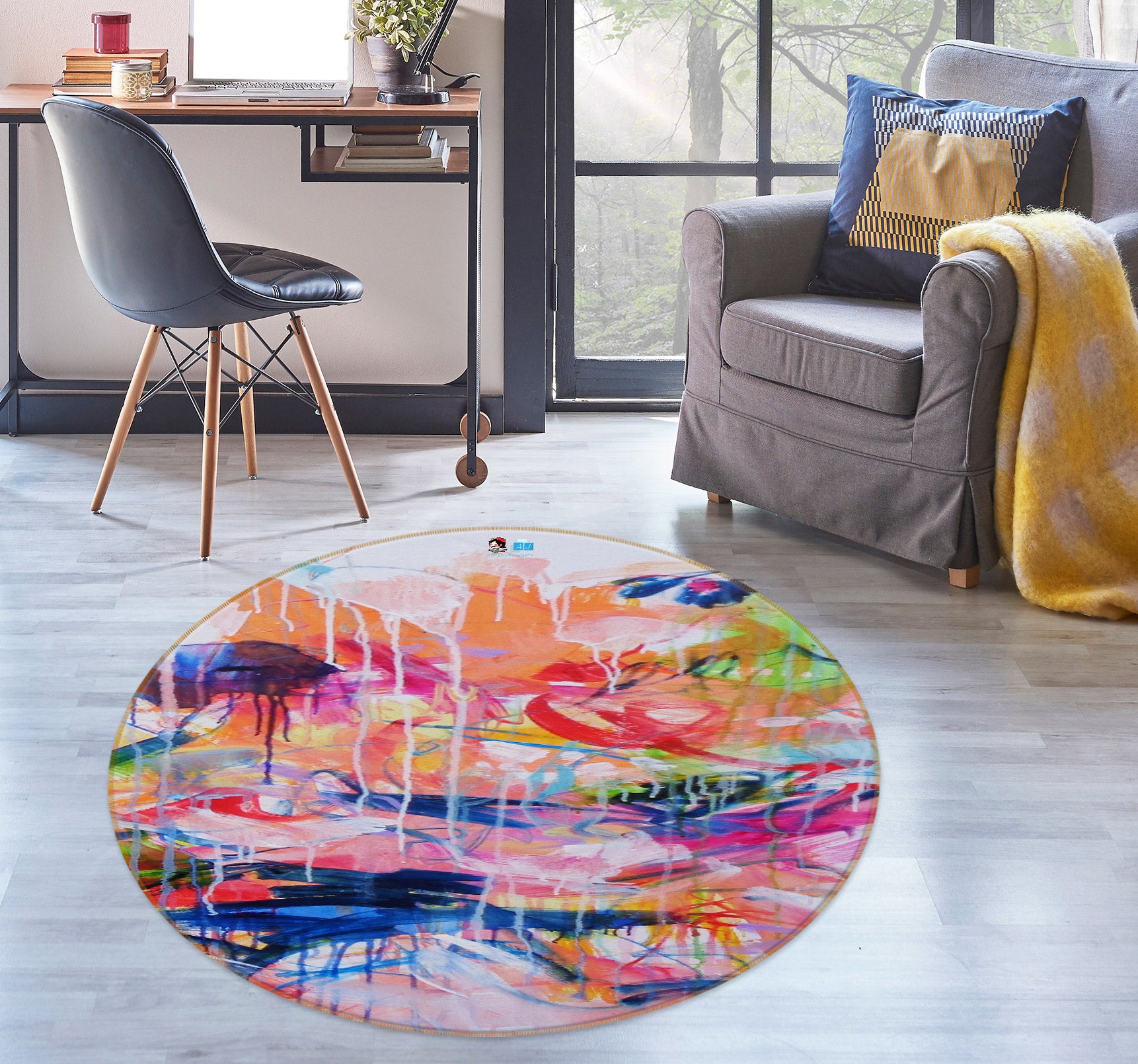 3D Watercolor Style 1402 Misako Chida Rug Round Non Slip Rug Mat