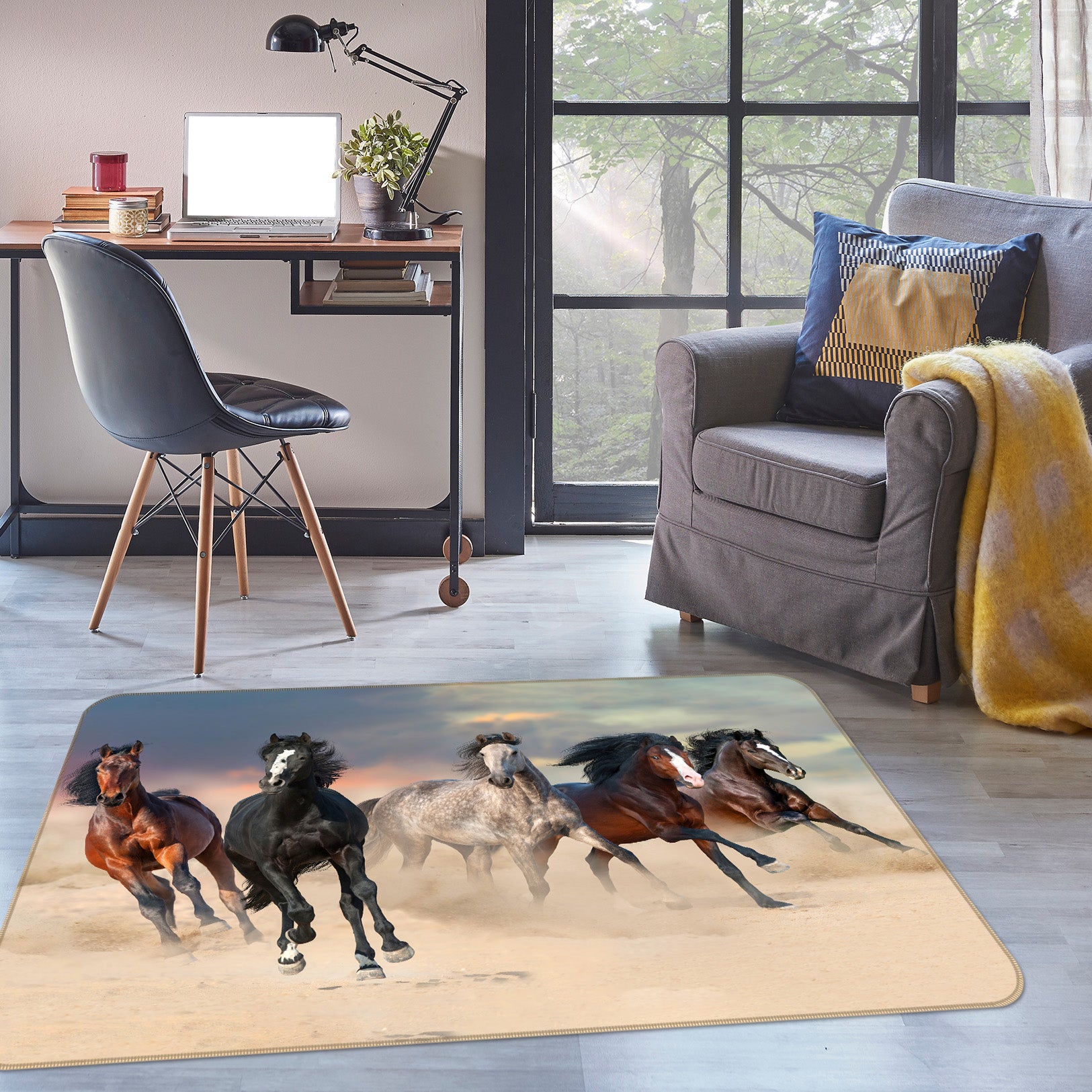 3D Running Horses 69019 Animal Non Slip Rug Mat