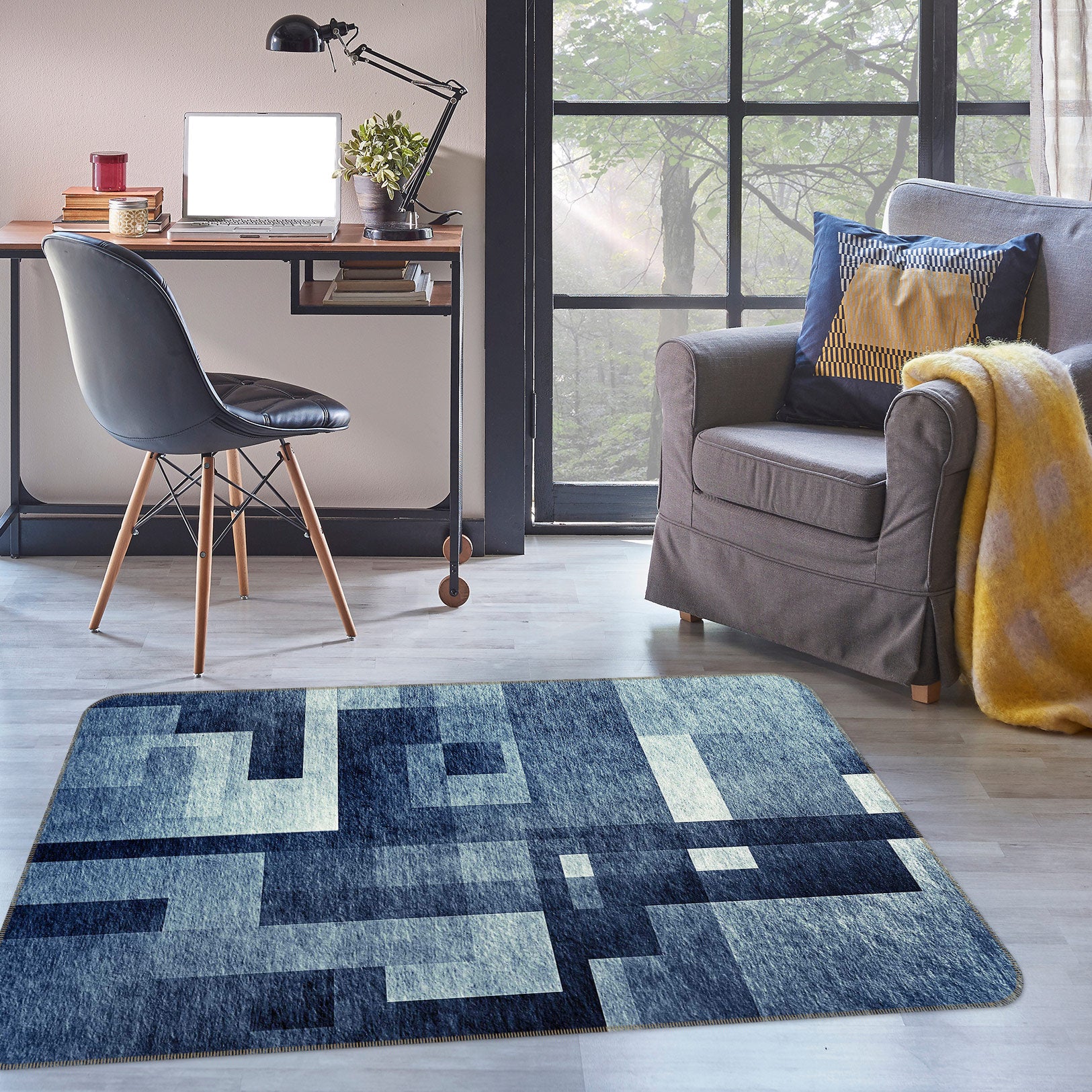 3D Dark Gray Square Pattern 77140 Non Slip Rug Mat