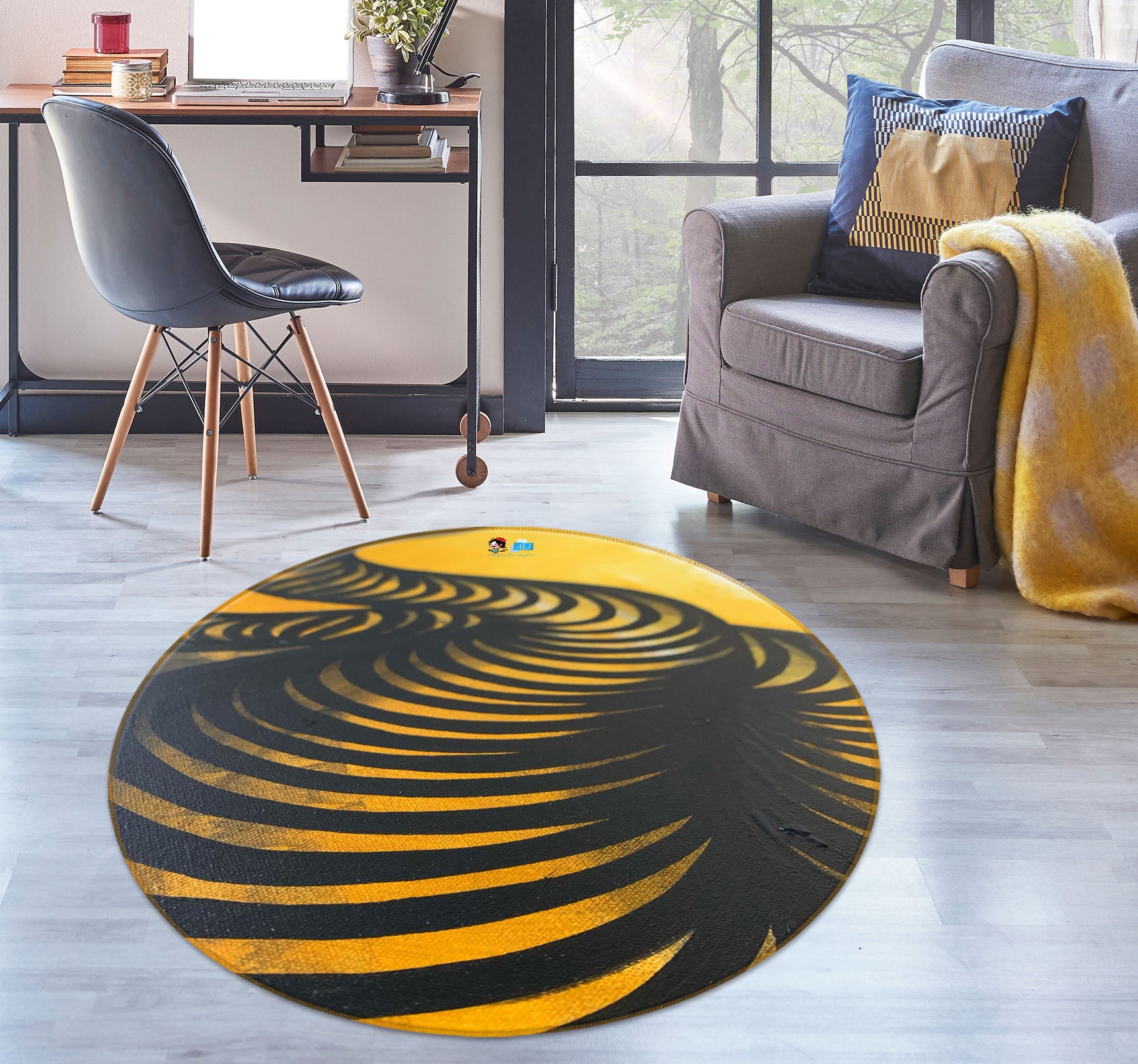 3D Yellow Black Texture 8351 Jacqueline Reynoso Rug Round Non Slip Rug Mat