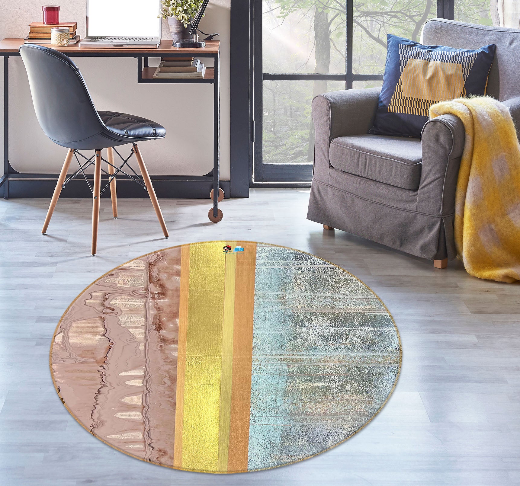 3D Blue Painting 4033 Skromova Marina Rug Round Non Slip Rug Mat