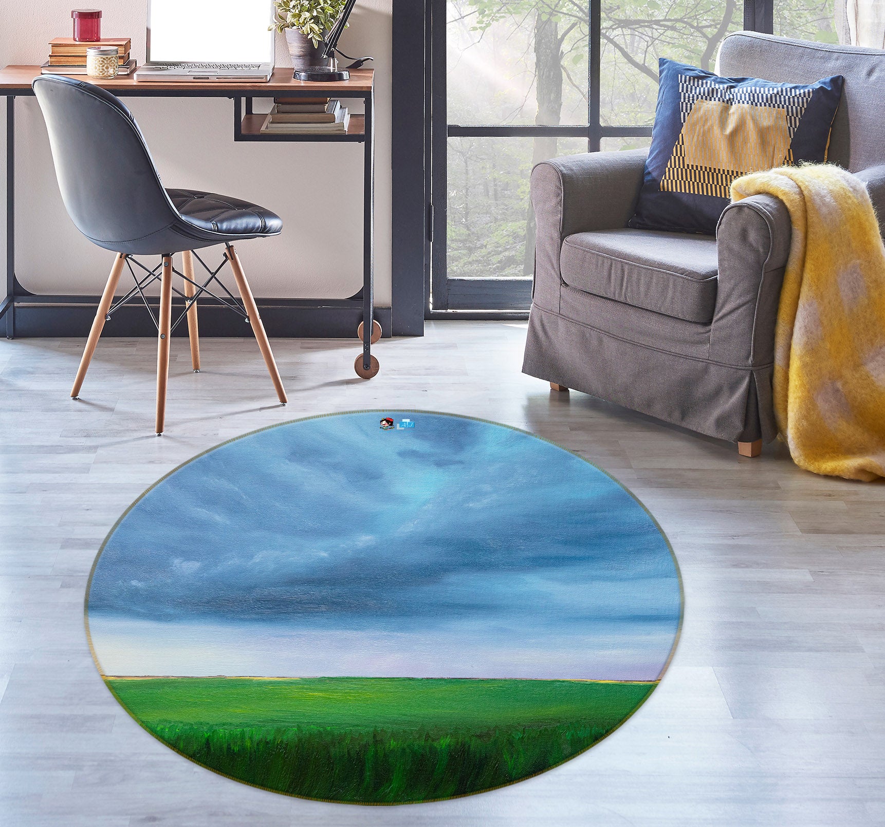 3D Grass Sky 18158 Marina Zotova Rug Round Non Slip Rug Mat