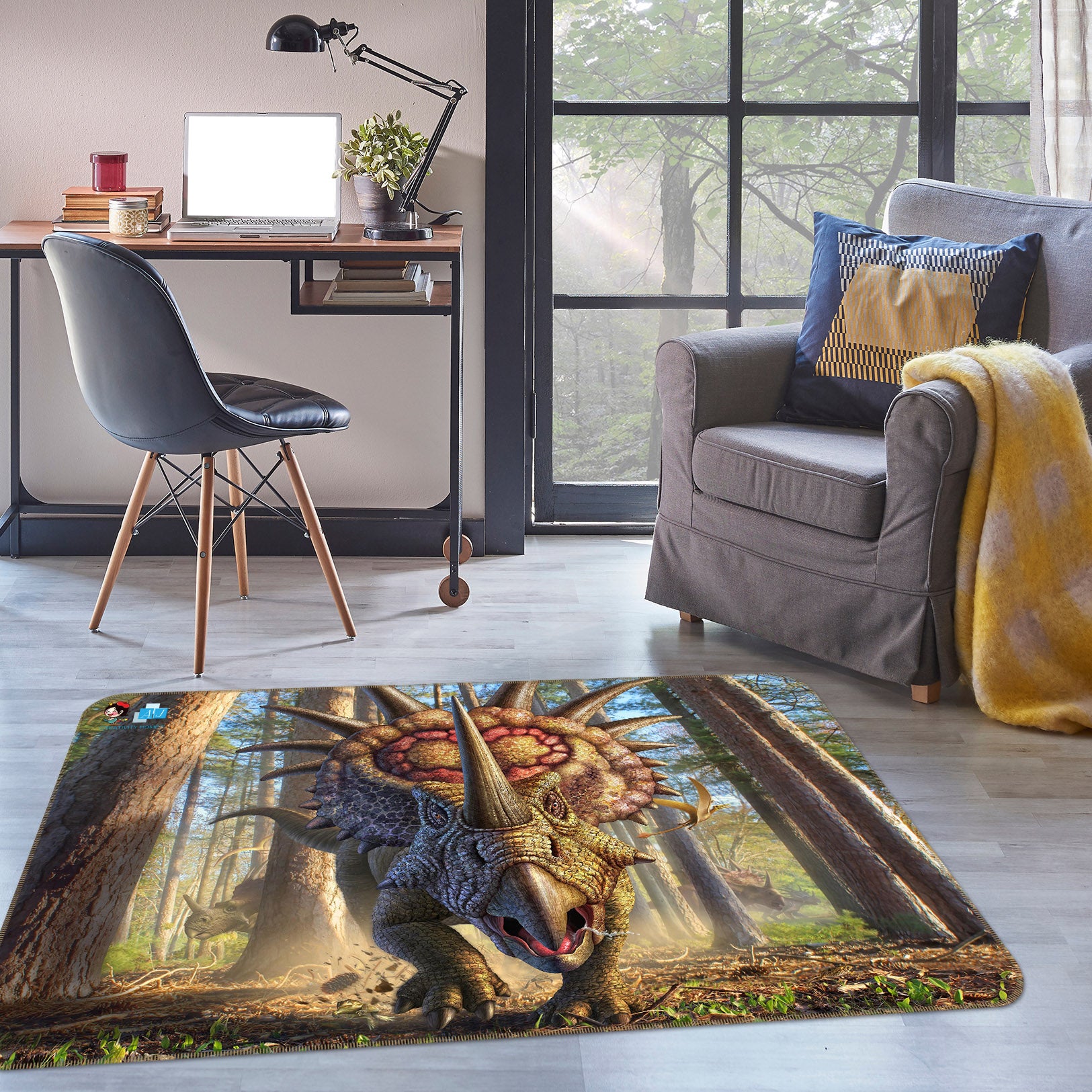 3D Styracosaurus 85083 Jerry LoFaro Rug Non Slip Rug Mat