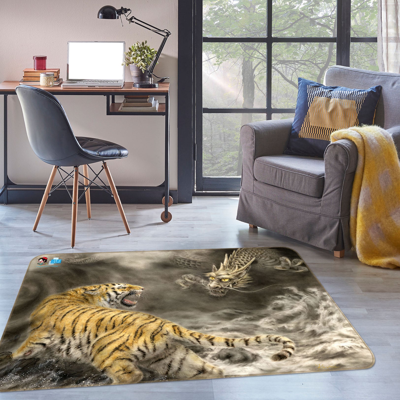 3D Dragon Tiger 5718 Kayomi Harai Rug Non Slip Rug Mat