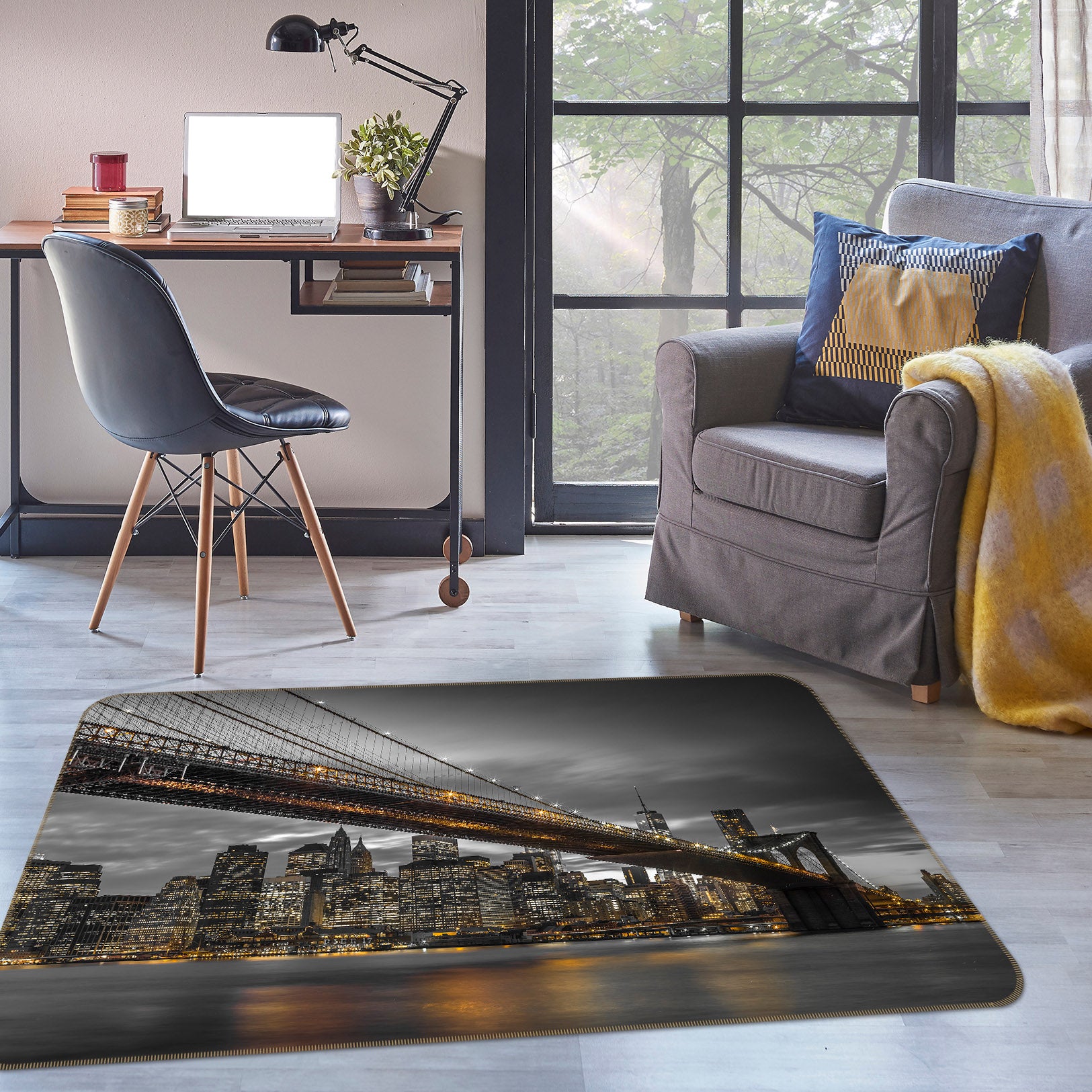 3D New York Bridge 83232 Assaf Frank Rug Non Slip Rug Mat