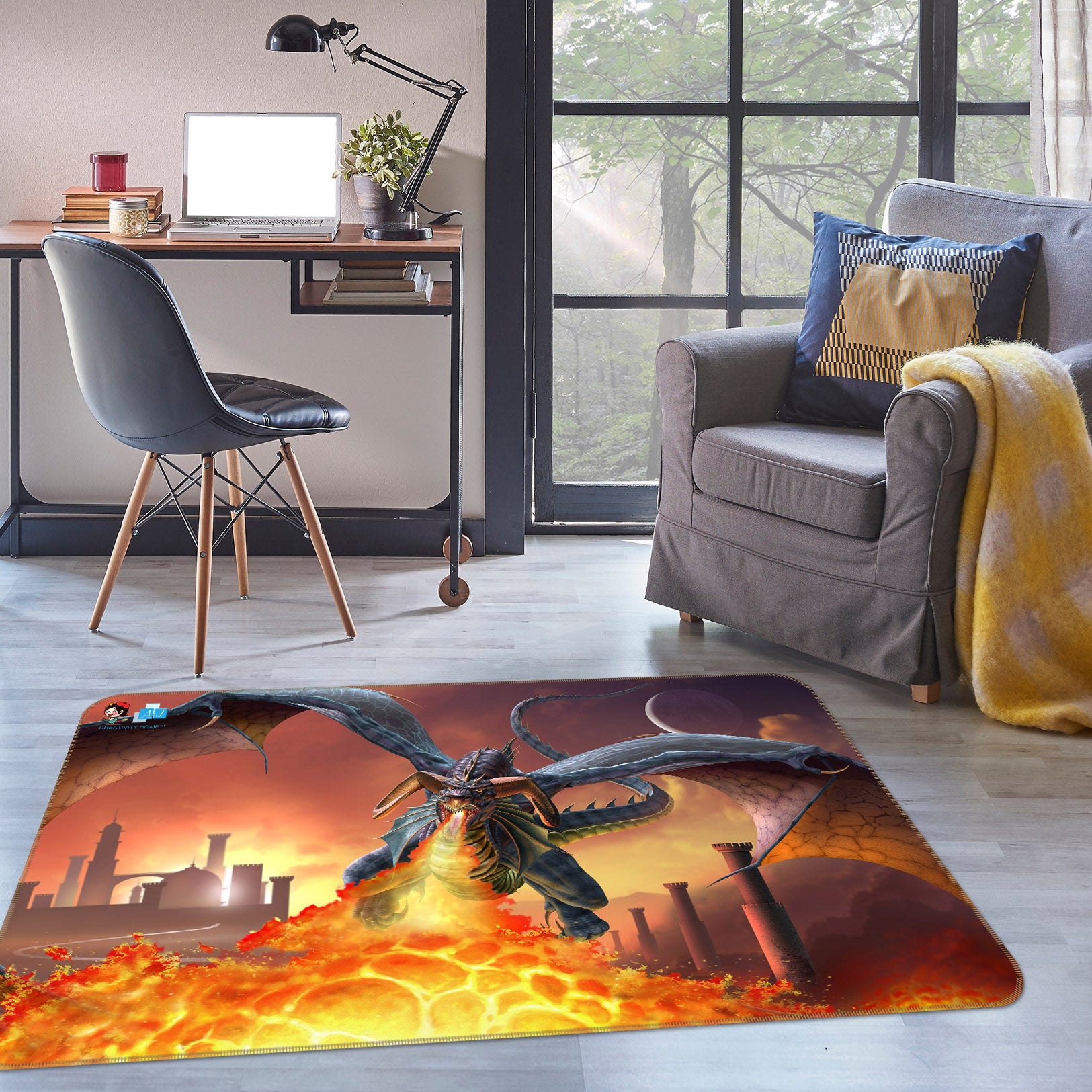 3D Dragon Spitfire 4107 Tom Wood Rug Non Slip Rug Mat