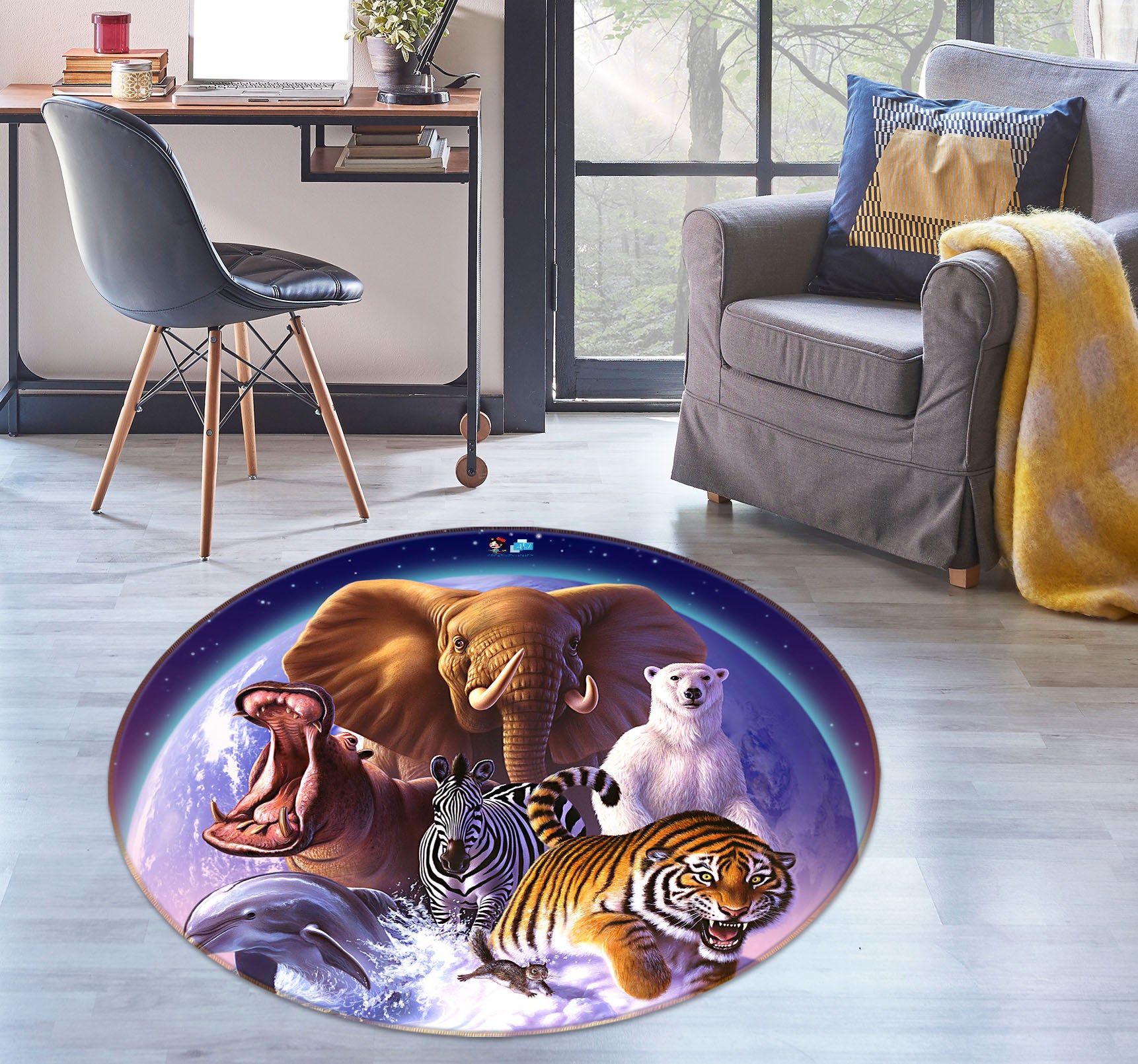 3D Animals 83150 Jerry LoFaro Rug Round Non Slip Rug Mat