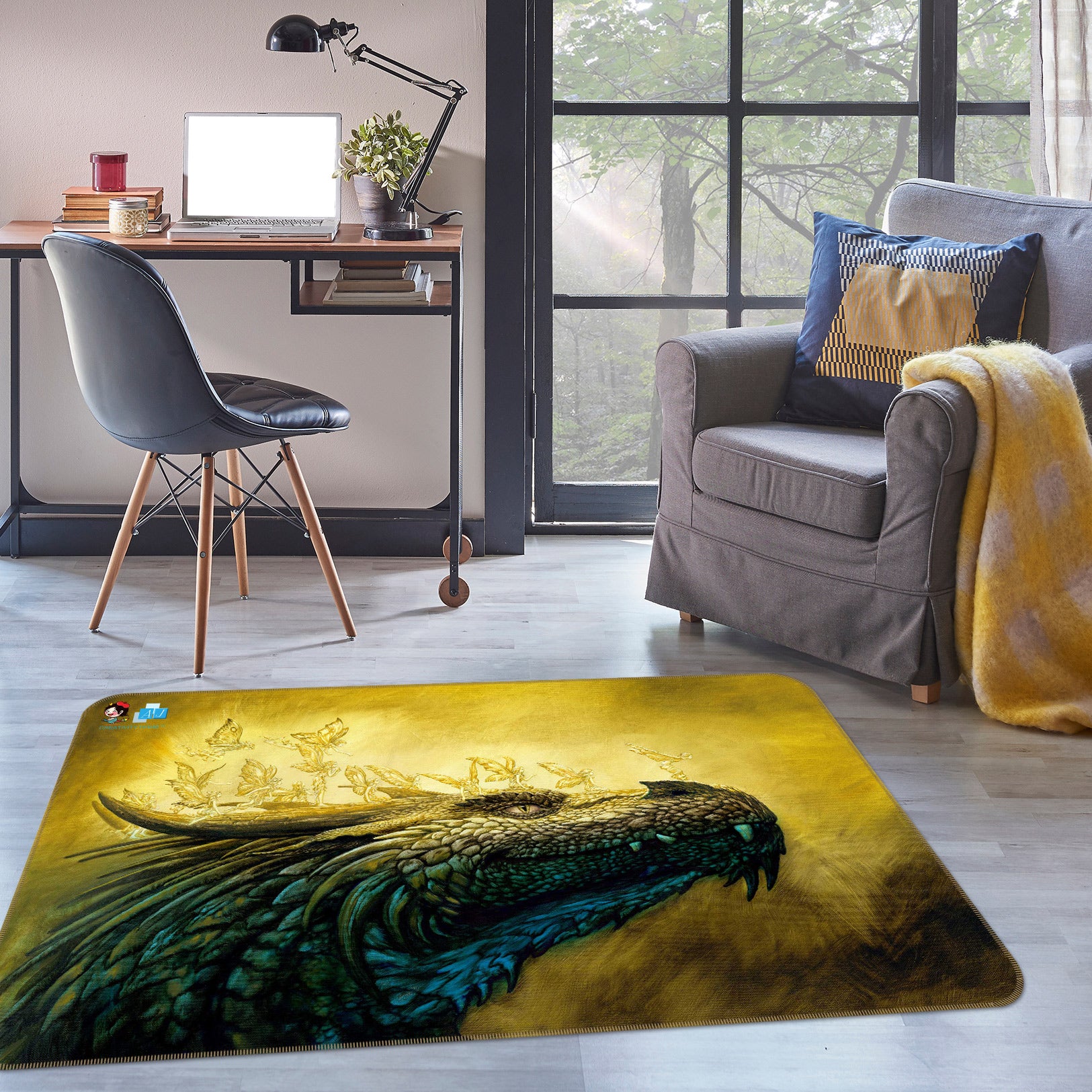 3D Dragon Head 5164 Ciruelo Rug Non Slip Rug Mat