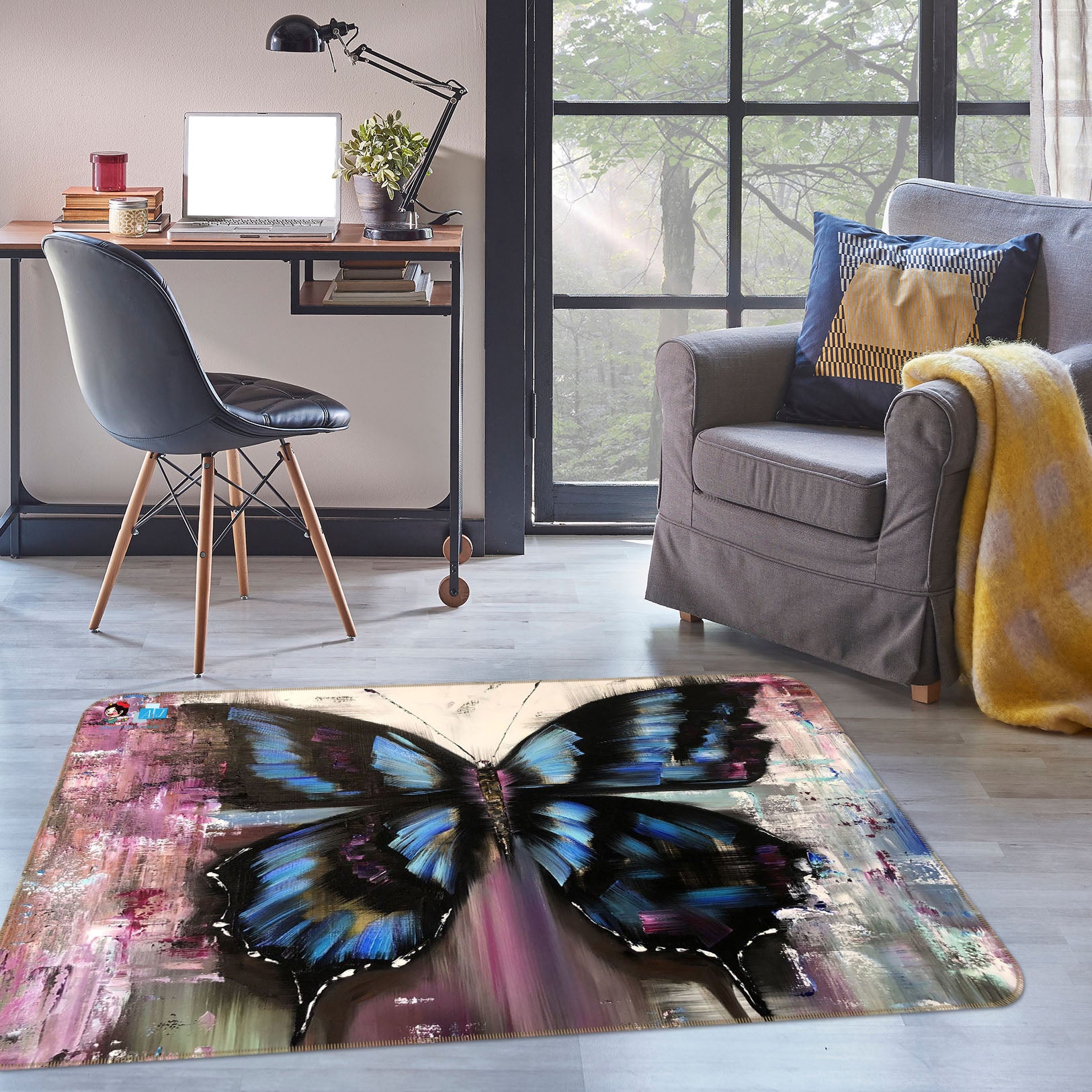 3D Blue Butterfly 1258 Skromova Marina Rug Non Slip Rug Mat