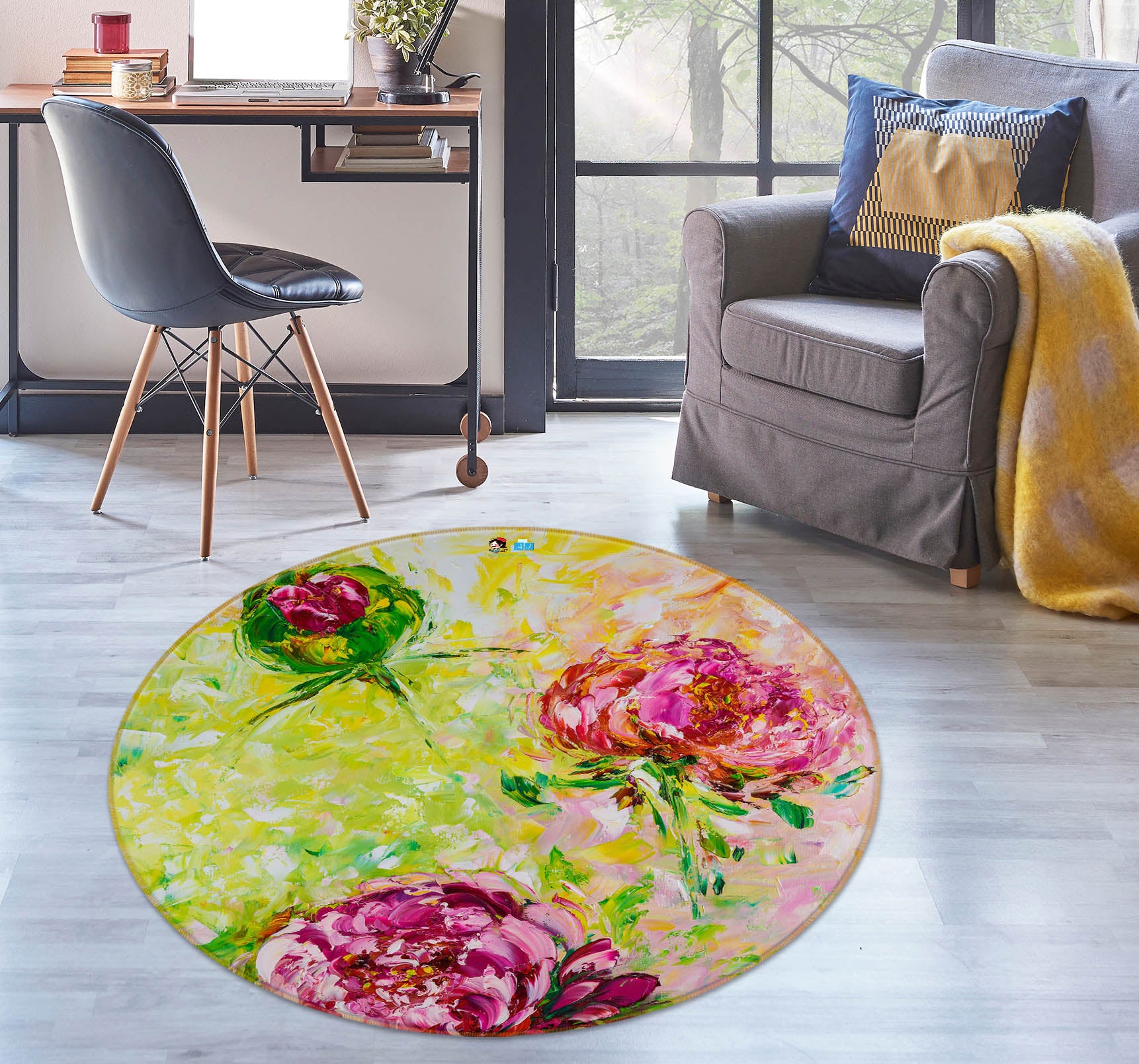 3D Pink Flower 869 Skromova Marina Rug Round Non Slip Rug Mat