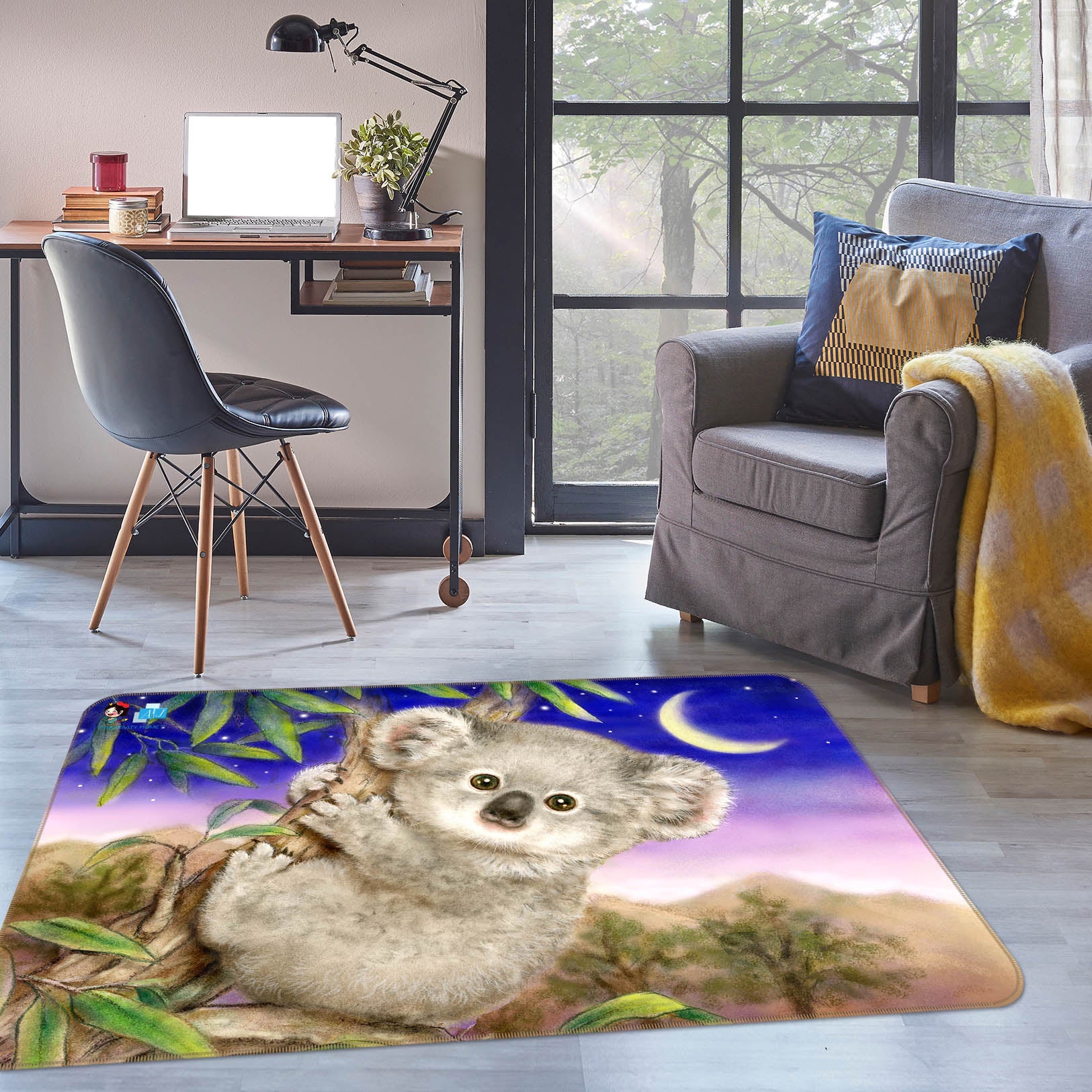 3D Koala Moon 112 Kayomi Harai Rug Non Slip Rug Mat