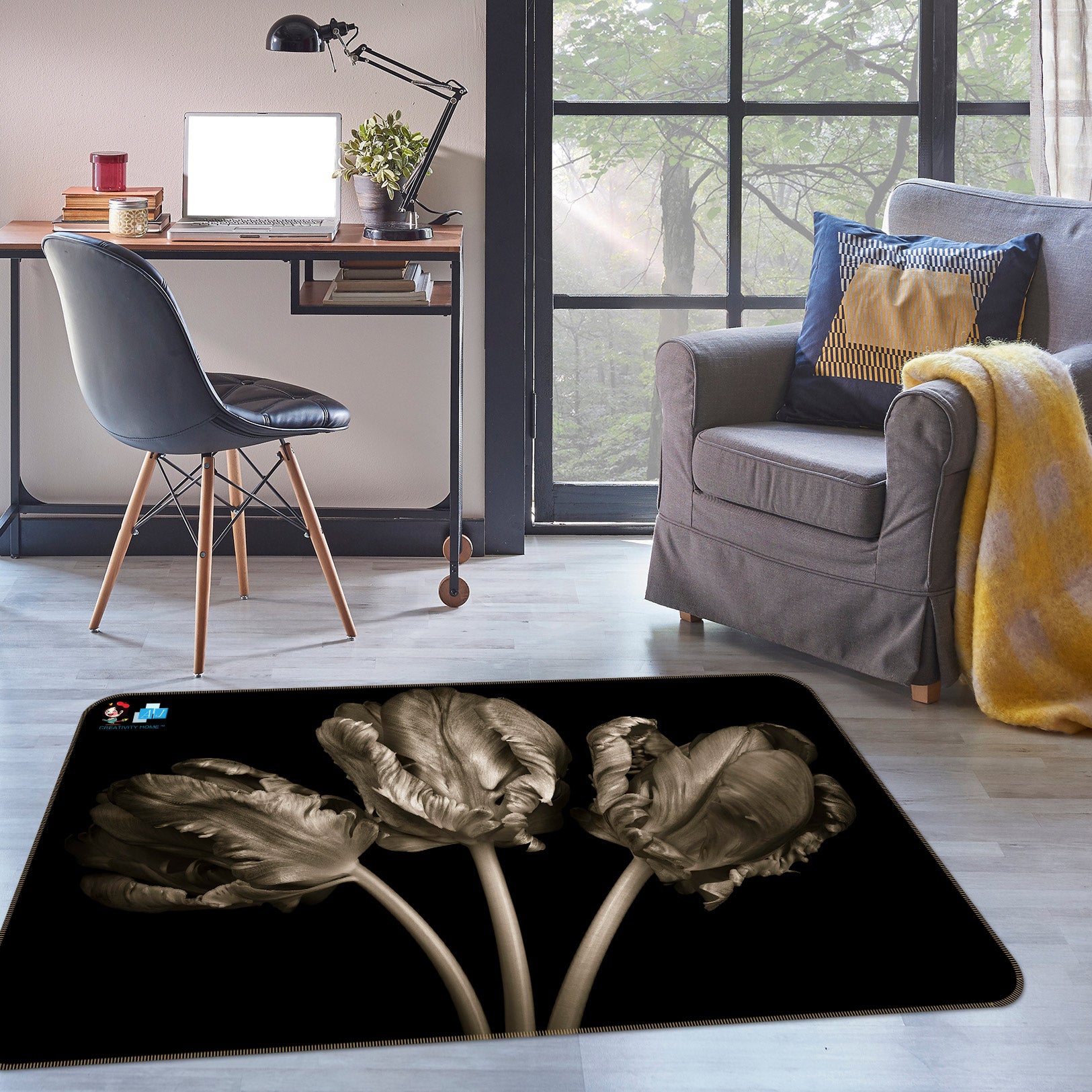 3D Gray Flower 6806 Assaf Frank Rug Non Slip Rug Mat