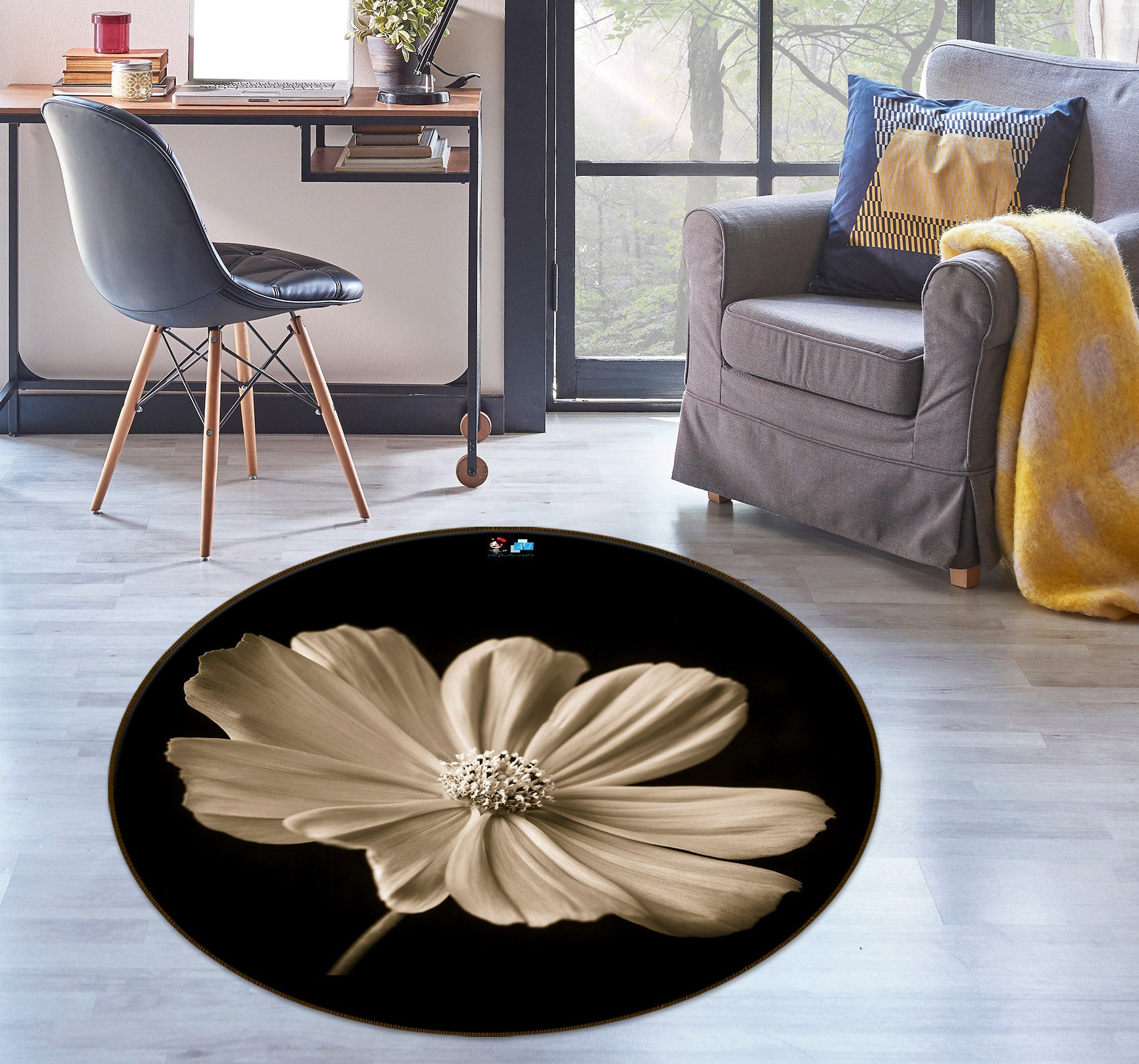 3D Modern Flowers 7306 Assaf Frank Rug Round Non Slip Rug Mat