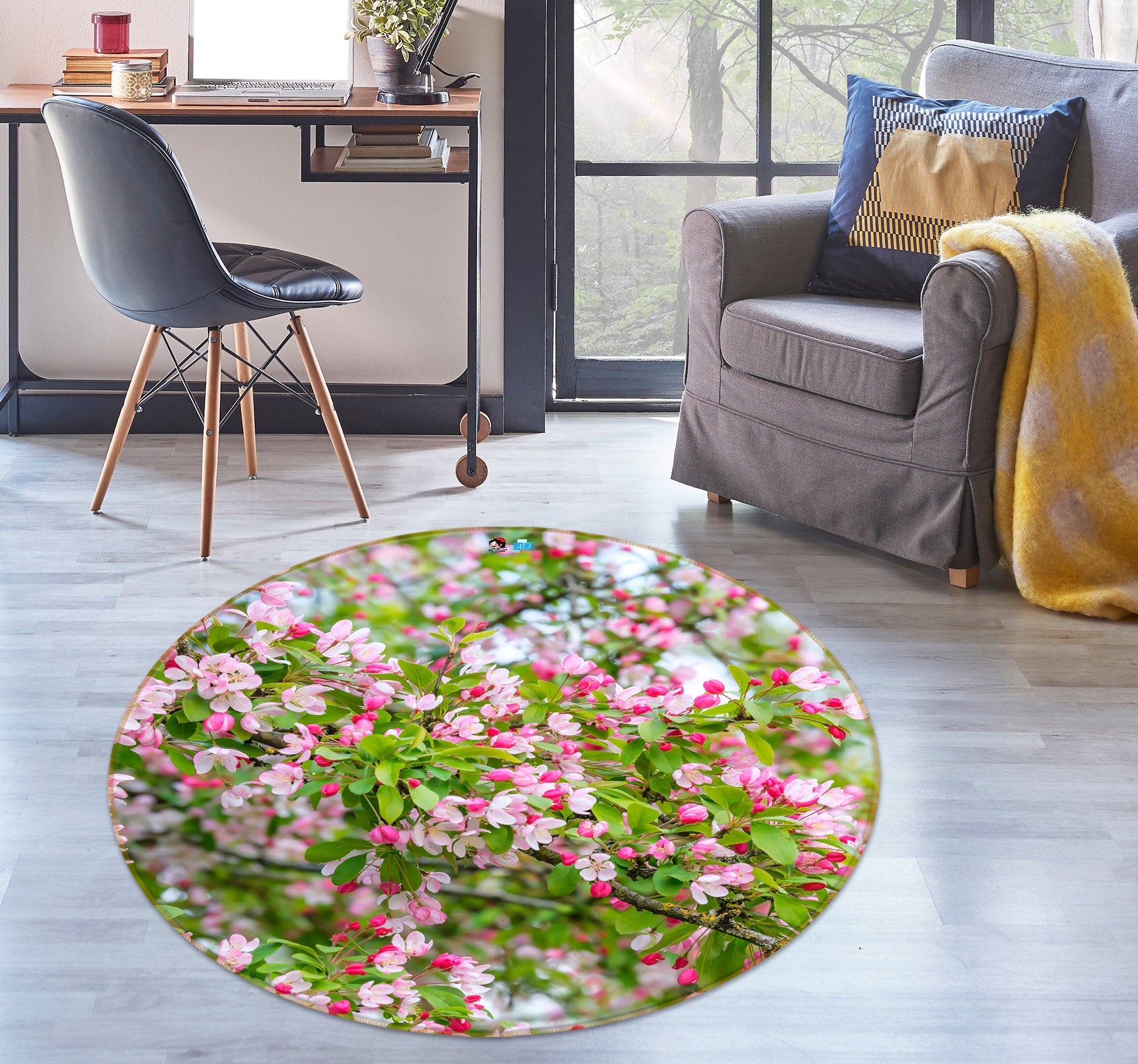 3D Peach Blossom 7393 Assaf Frank Rug Round Non Slip Rug Mat