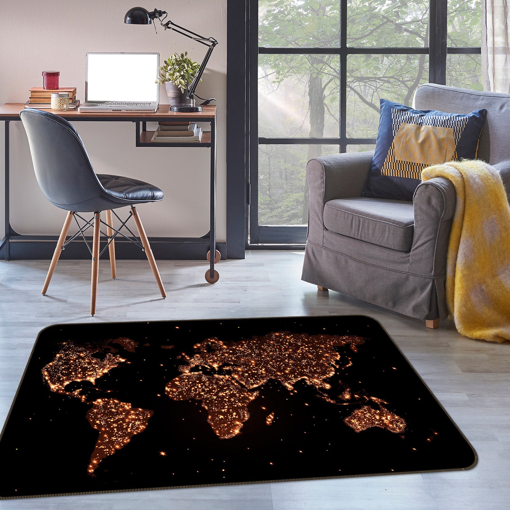 3D Golden Land 244 World Map Non Slip Rug Mat