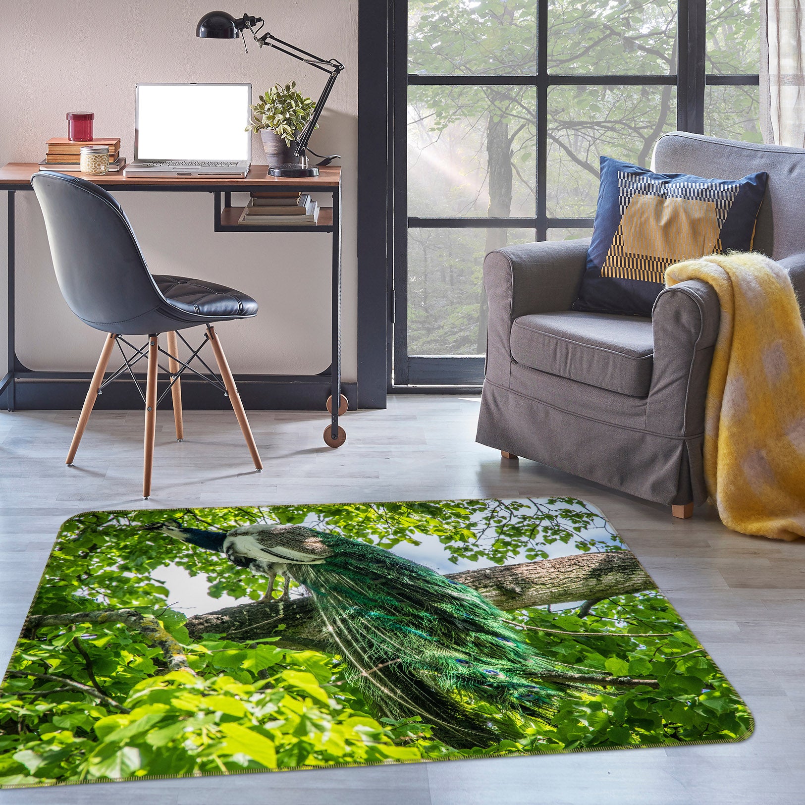 3D Tree Peacock 68198 Animal Non Slip Rug Mat