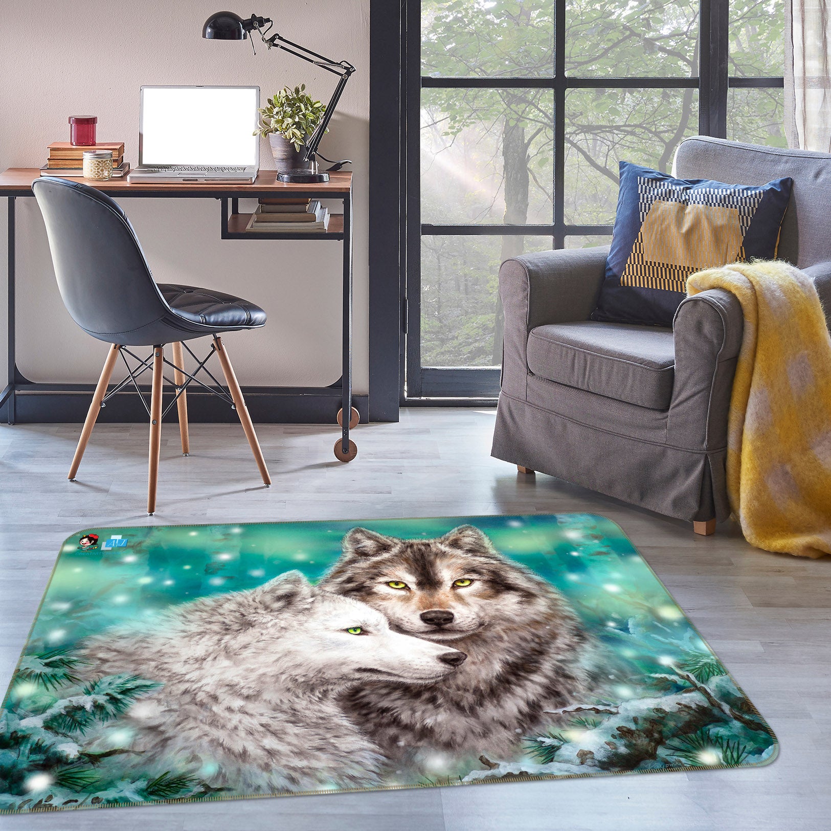 3D Animal Wolf 5657 Kayomi Harai Rug Non Slip Rug Mat